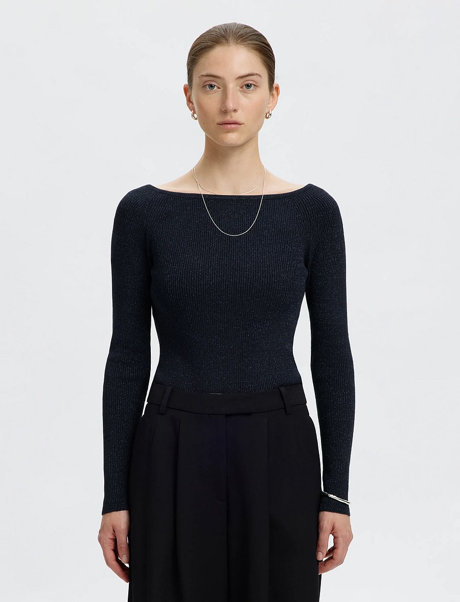 Selected - SLWLURA LS KNIT BOAT NECK - pullover - dark sapphire - 0