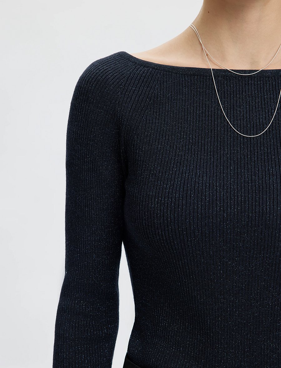 Selected - SLWLURA LS KNIT BOAT NECK - pullover - dark sapphire - 4