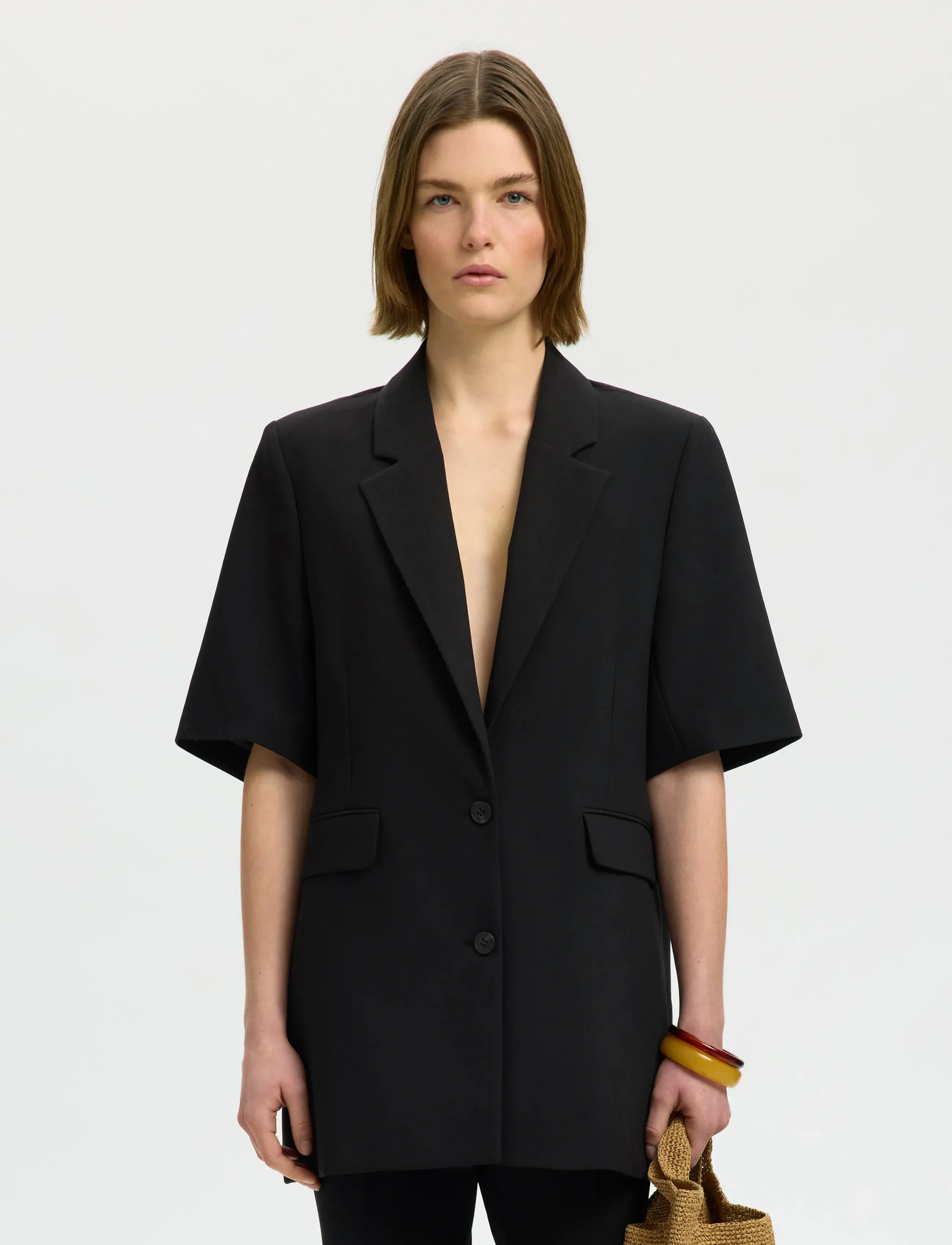 Selected - SLWRITA SS RELAXED BLAZER FD - einreihige blazer - black - 0