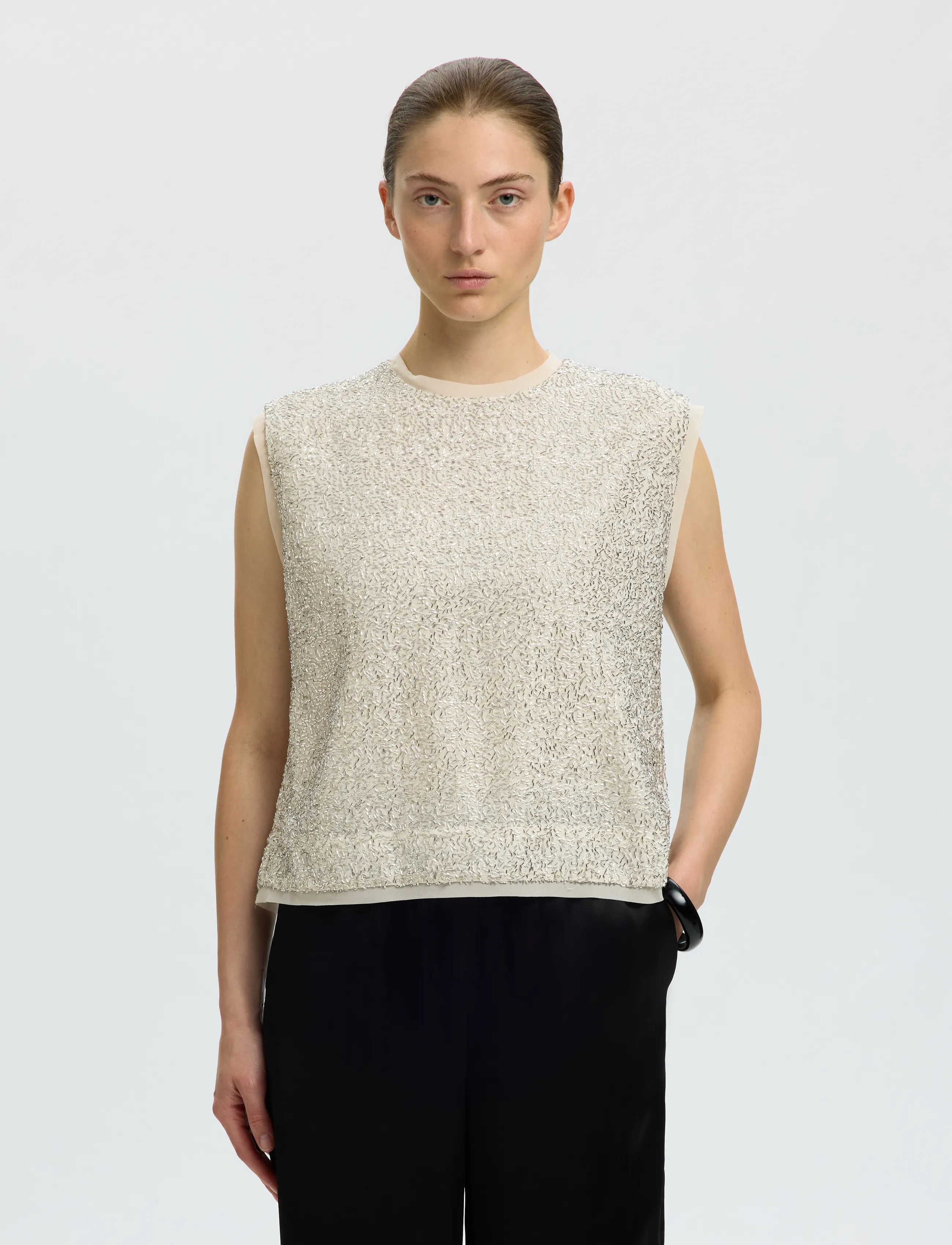 Selected SLWELLIE SL TOP - Festtoppar - SILVER BIRCH / cream
