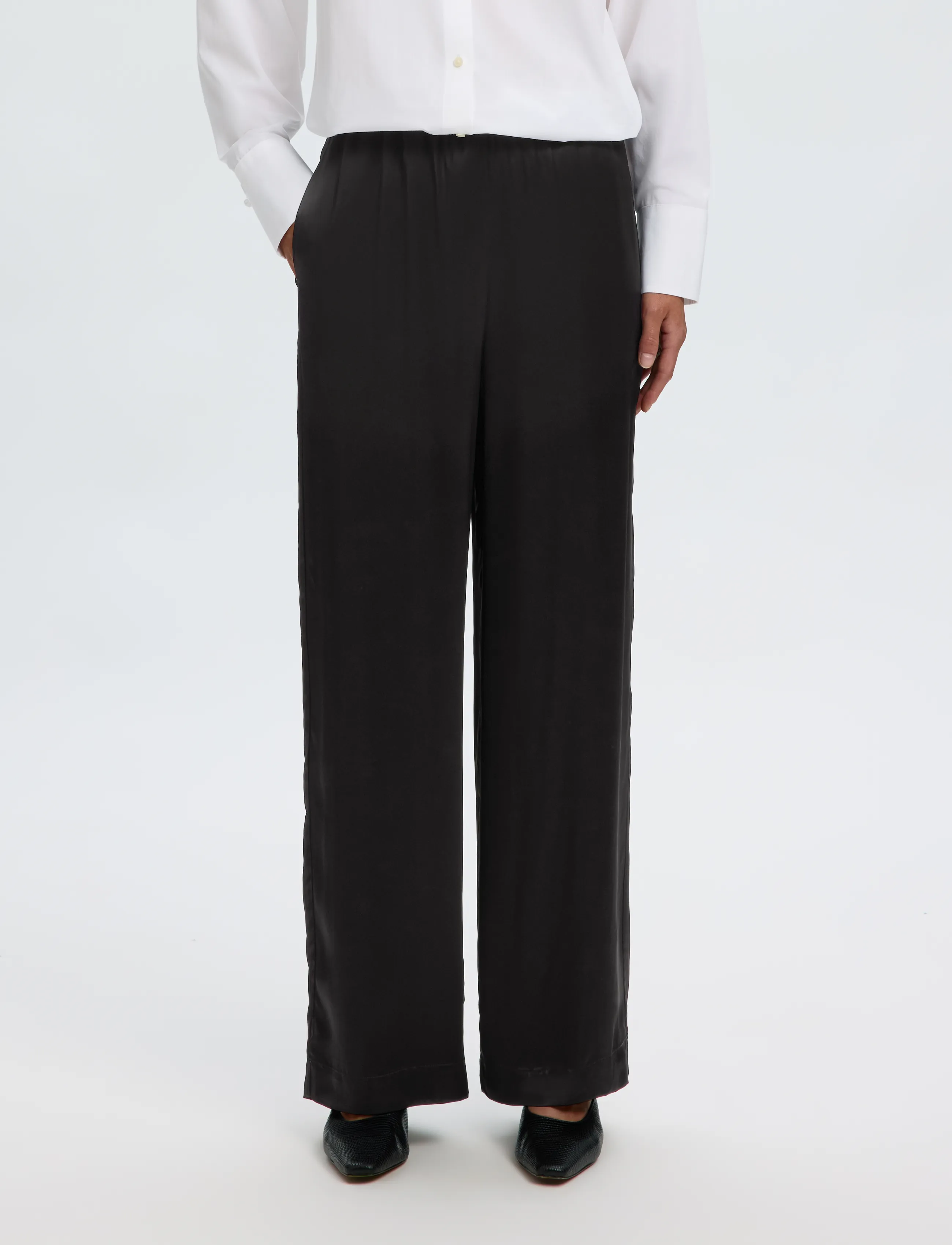 Selected SLWVIDA MW WIDE PANT - Hosen mit weitem Bein - BLACK / black