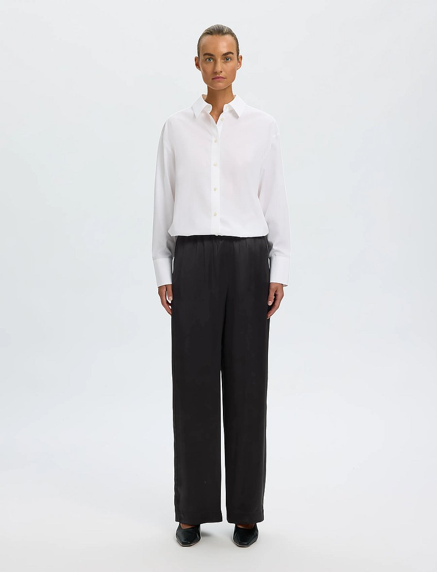 Selected - SLWVIDA MW WIDE PANT - hosen mit weitem bein - black - 4