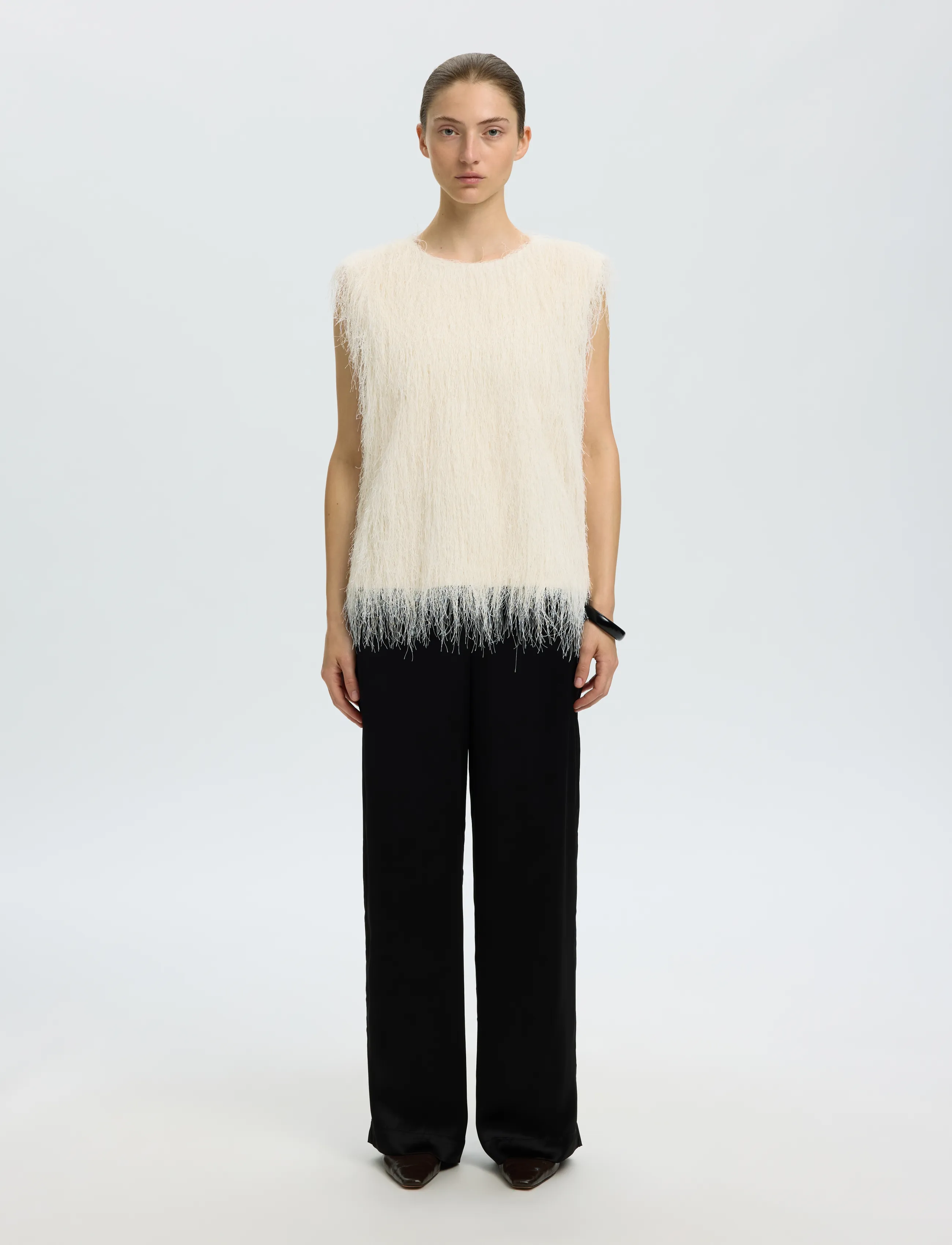 Selected - SLWMARIANNE SL FEATHER TOP - tuniken - egret - 3