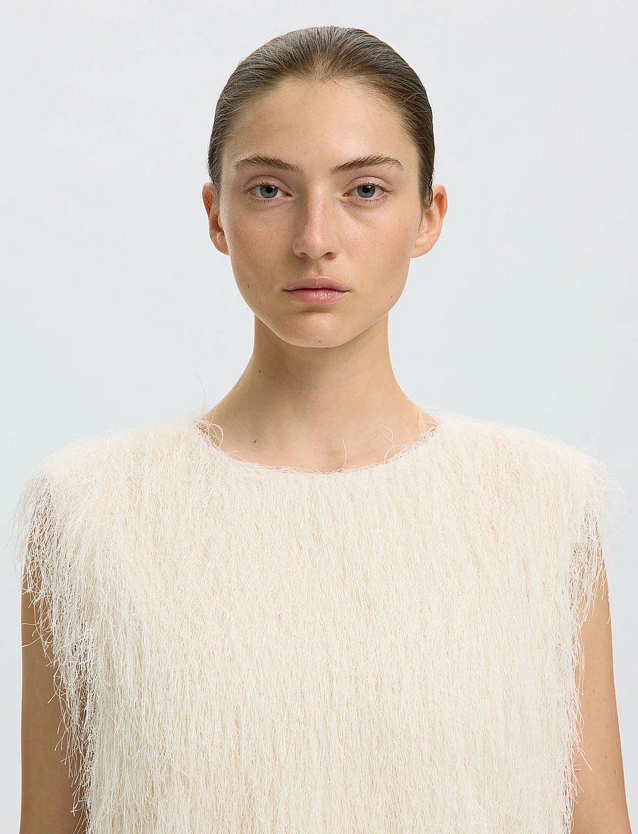 Selected - SLWMARIANNE SL FEATHER TOP - tuniken - egret - 4