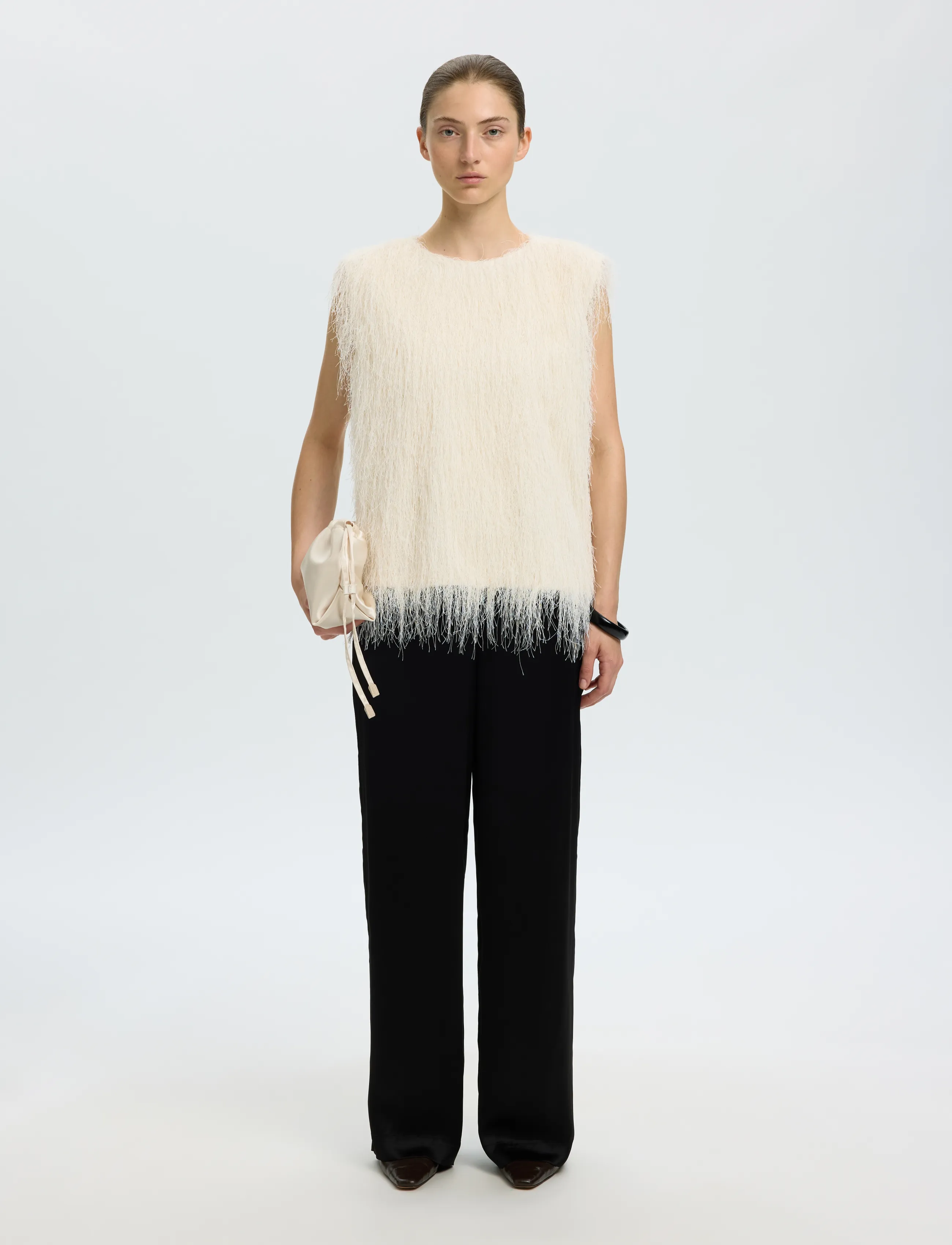 Selected - SLWMARIANNE SL FEATHER TOP - tuniken - egret - 5