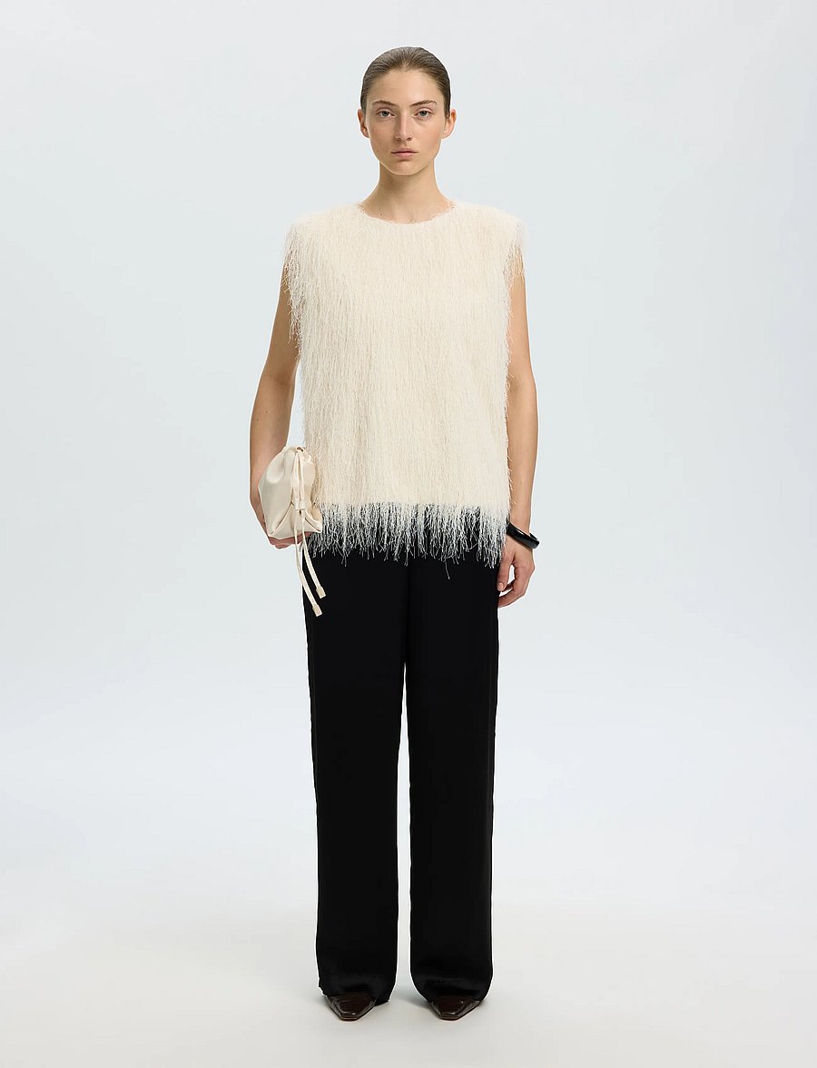 Selected - SLWMARIANNE SL FEATHER TOP - tuniken - egret - 5