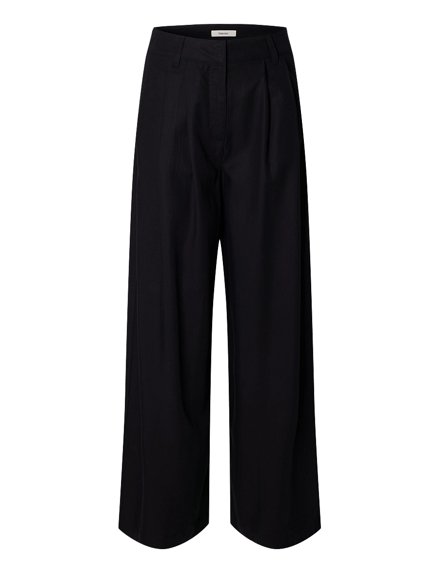 Selected - SLWNATUK-JANNA HW PLEATED PANT - hosen mit weitem bein - black - 1