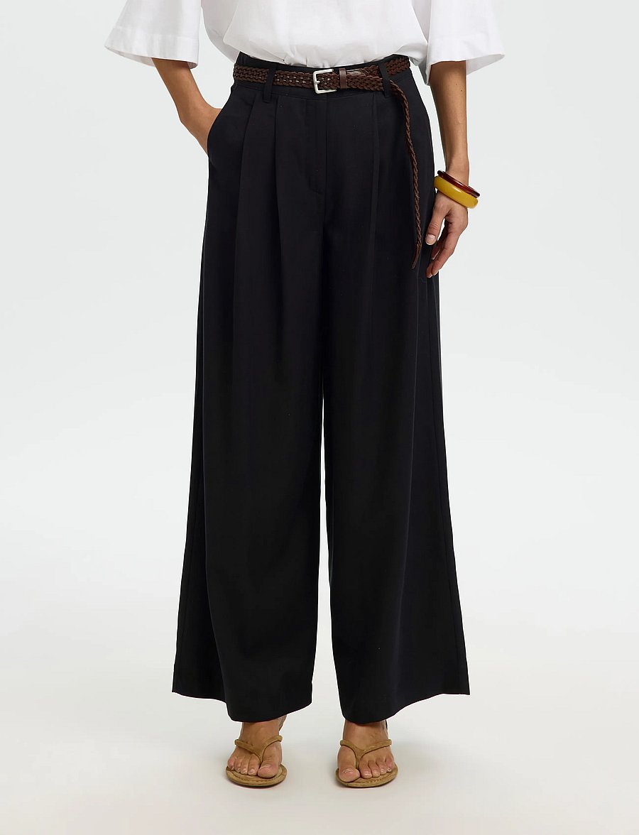 Selected - SLWNATUK-JANNA HW PLEATED PANT - hosen mit weitem bein - black - 0