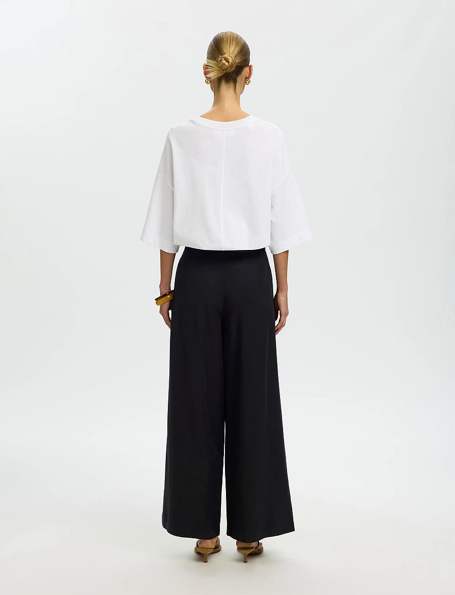 Selected - SLWNATUK-JANNA HW PLEATED PANT - hosen mit weitem bein - black - 2