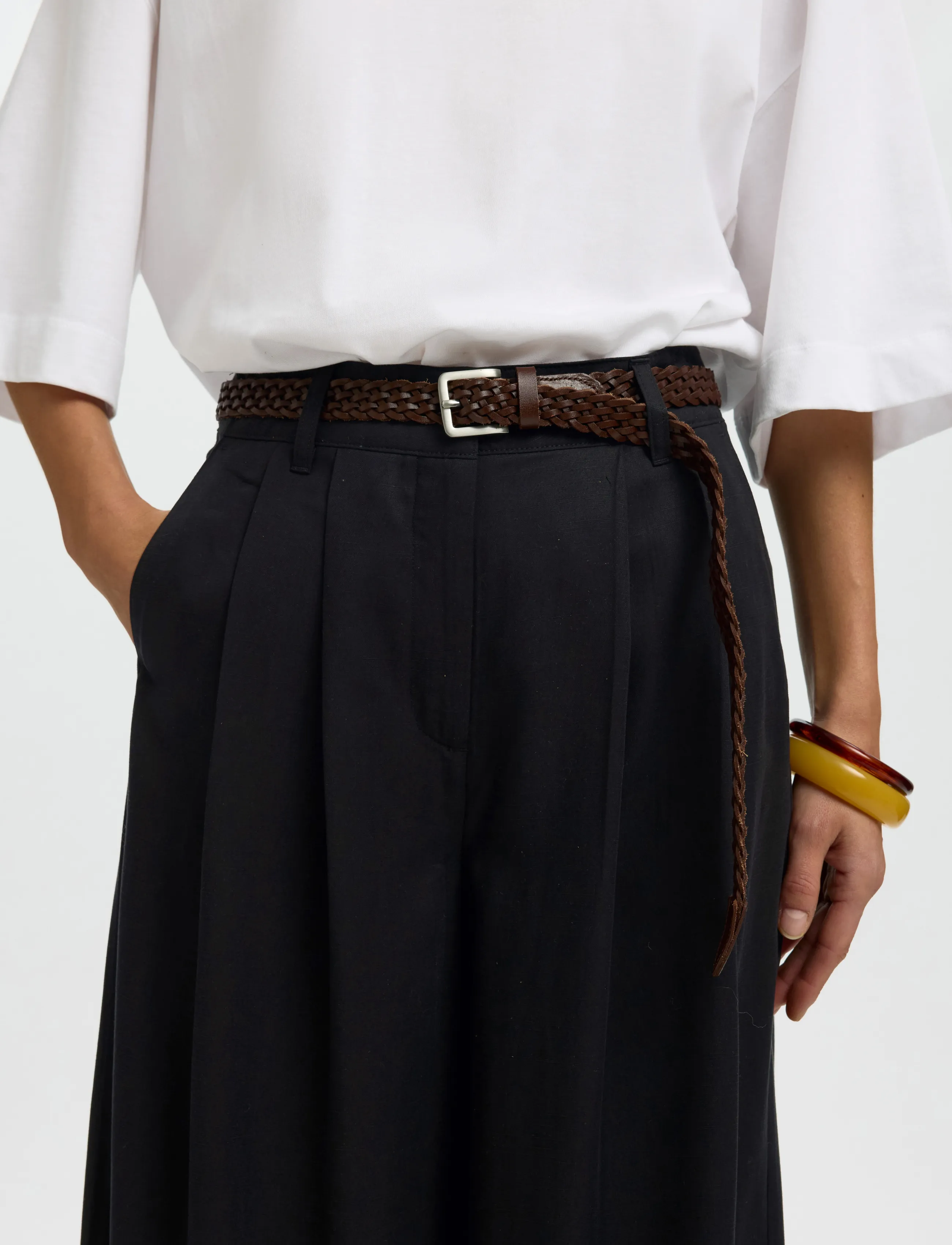 Selected - SLWNATUK-JANNA HW PLEATED PANT - wide leg trousers - black - 4