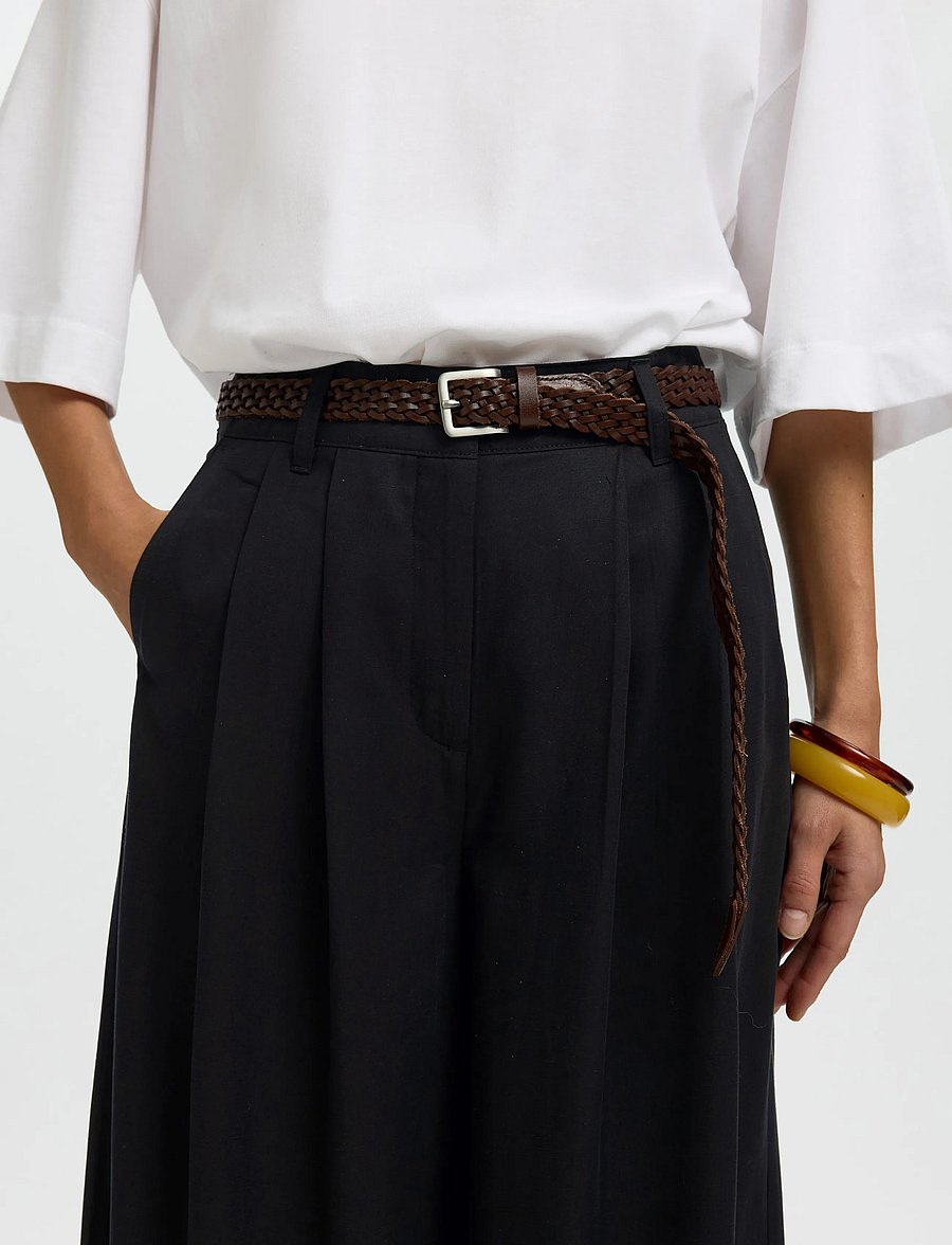 Selected - SLWNATUK-JANNA HW PLEATED PANT - hosen mit weitem bein - black - 4