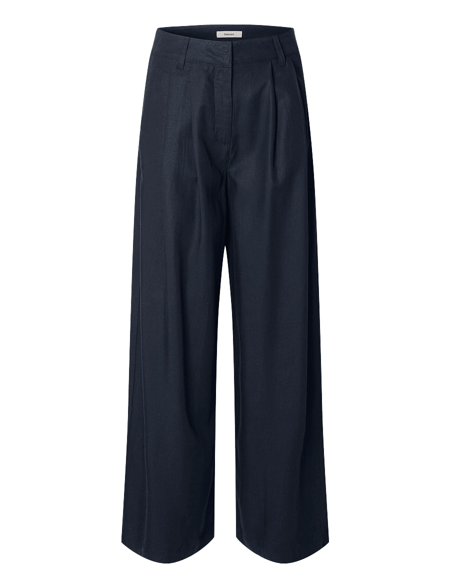 Selected - SLWNATUK-JANNA HW PLEATED PANT - vida byxor - dark sapphire - 1