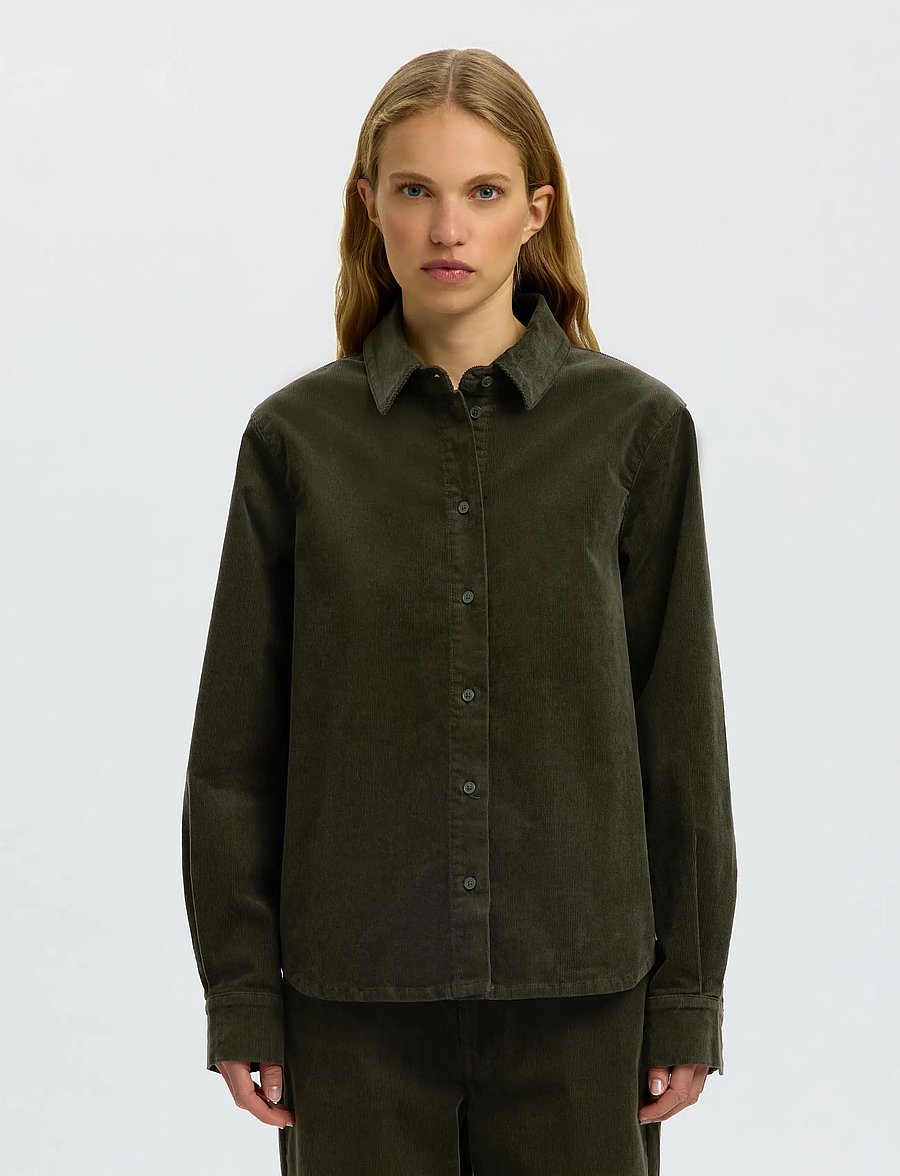 Selected - SLWRUNA LS REGULAR CORD SHIRT NOOS - langärmlige hemden - deep depths - 0