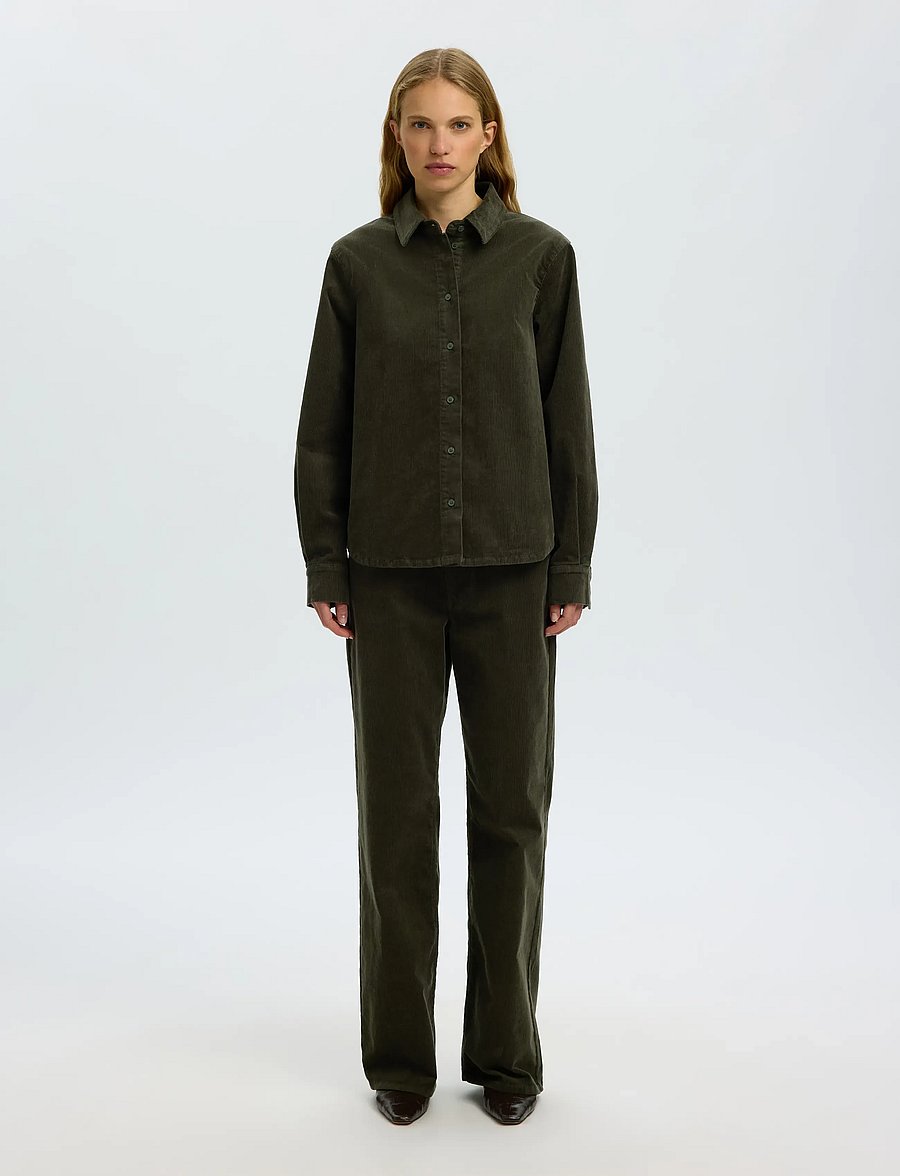 Selected - SLWRUNA LS REGULAR CORD SHIRT NOOS - langärmlige hemden - deep depths - 3