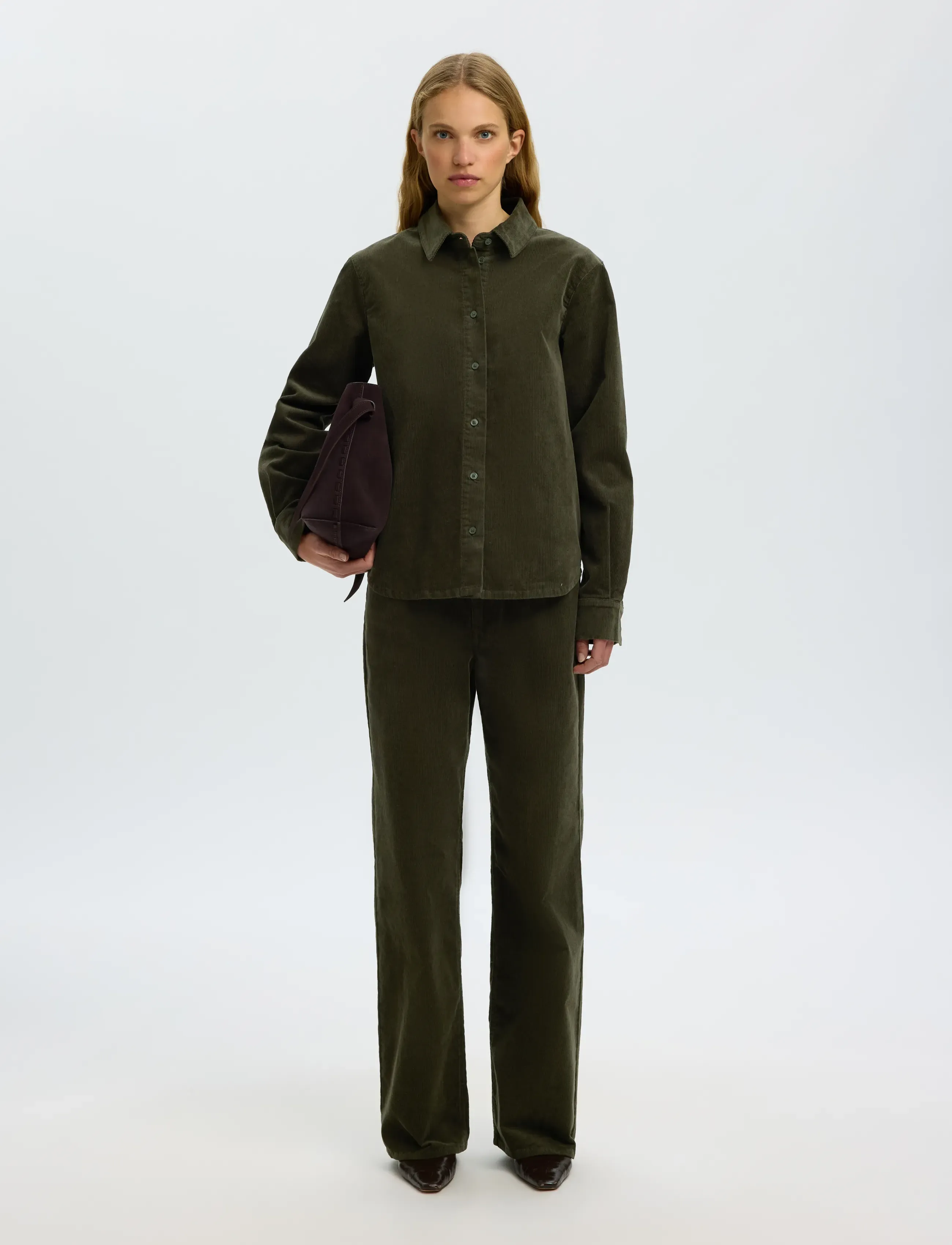 Selected - SLWRUNA LS REGULAR CORD SHIRT NOOS - langärmlige hemden - deep depths - 5
