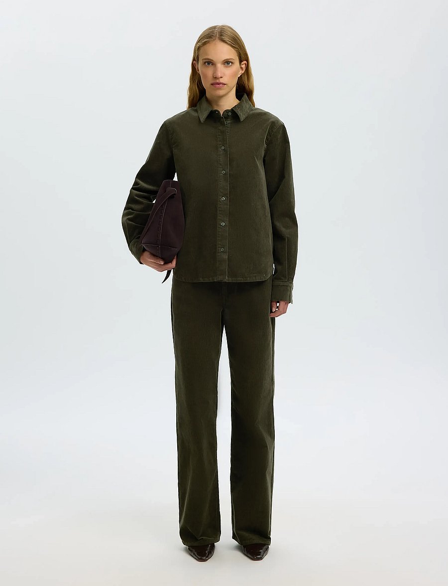 Selected - SLWRUNA LS REGULAR CORD SHIRT NOOS - langärmlige hemden - deep depths - 5