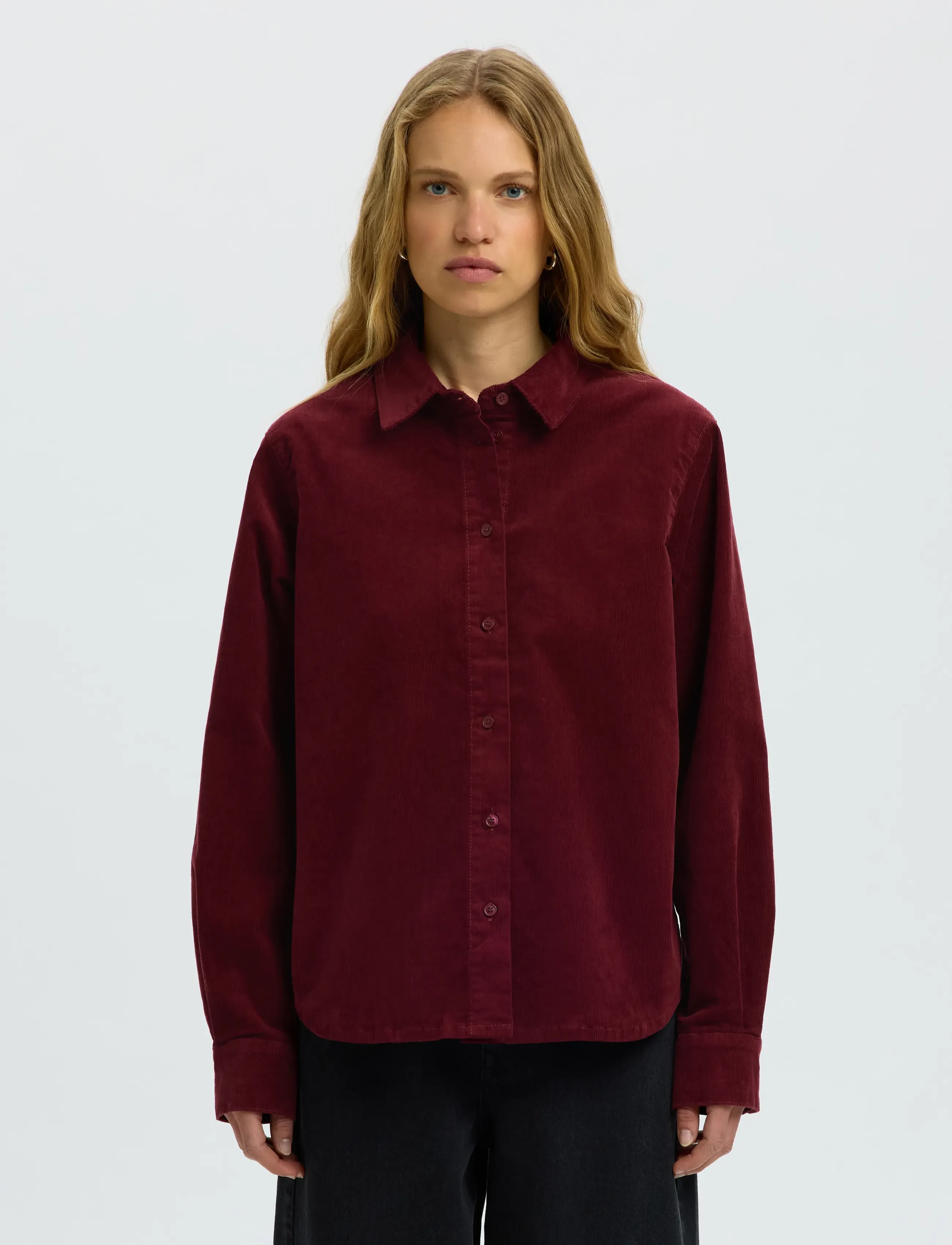 Selected - SLWRUNA LS REGULAR CORD SHIRT NOOS - pikkade varrukatega särgid - tawny port - 0