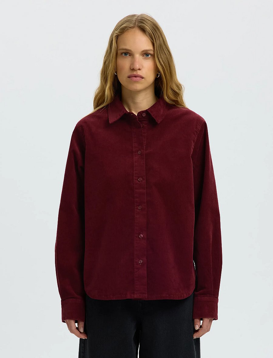 Selected - SLWRUNA LS REGULAR CORD SHIRT NOOS - pikkade varrukatega särgid - tawny port - 0