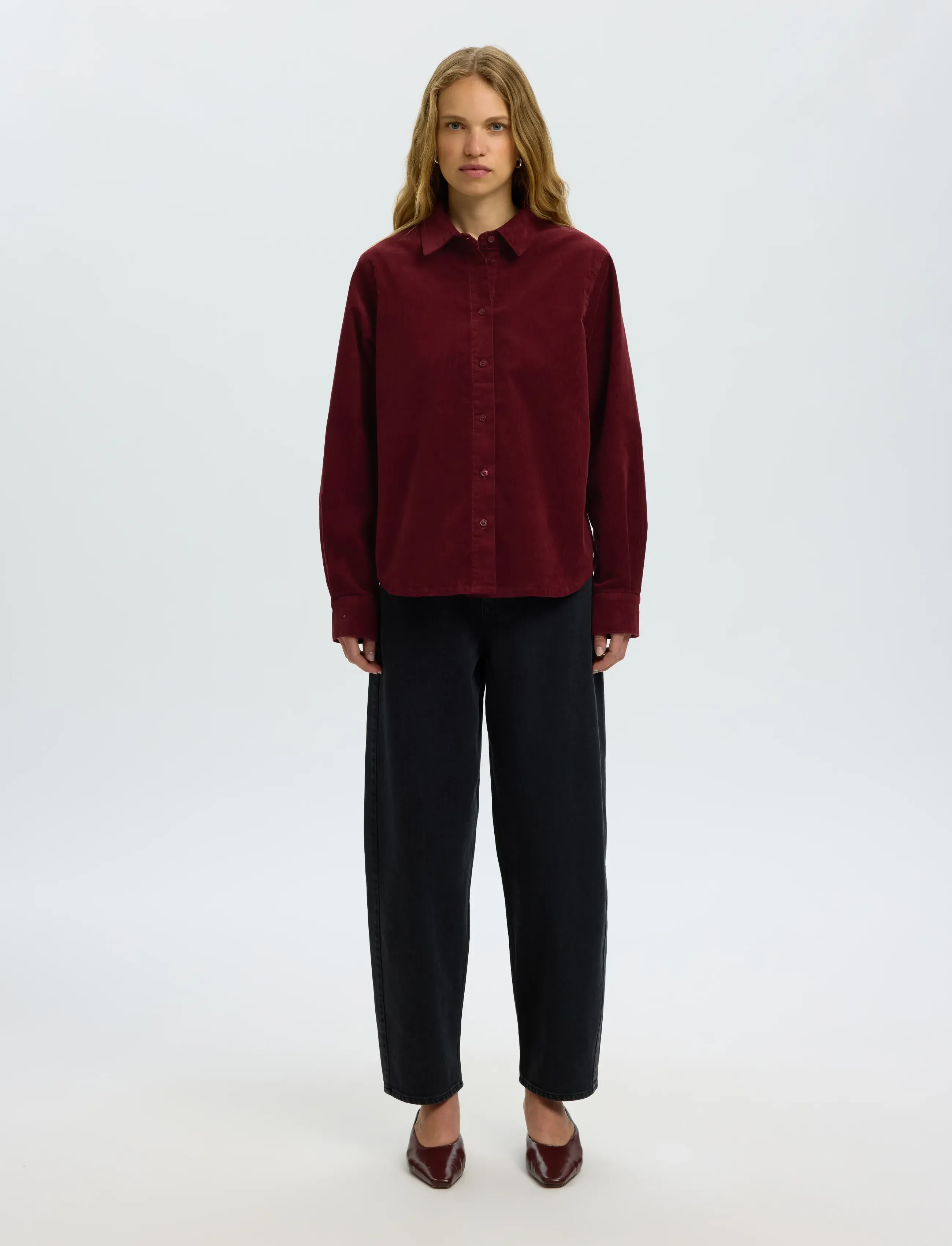 Selected - SLWRUNA LS REGULAR CORD SHIRT NOOS - pikkade varrukatega särgid - tawny port - 3