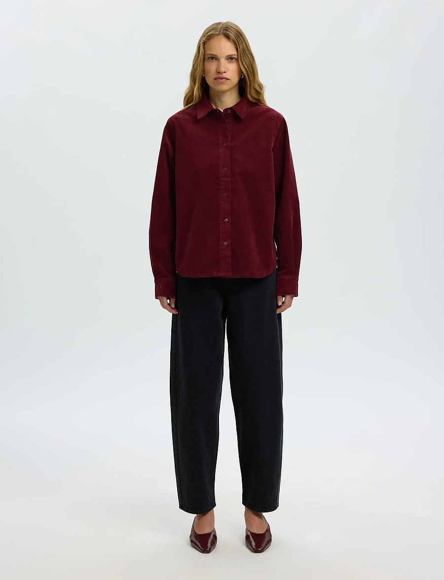 Selected - SLWRUNA LS REGULAR CORD SHIRT NOOS - pikkade varrukatega särgid - tawny port - 3