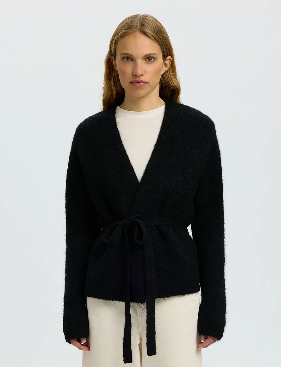 Selected - SLFGABRIELLA LS KNIT BELT CARDIGAN - strickjacken - black - 0