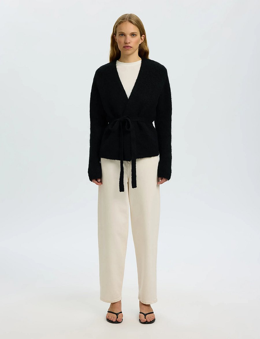 Selected - SLFGABRIELLA LS KNIT BELT CARDIGAN - strickjacken - black - 3