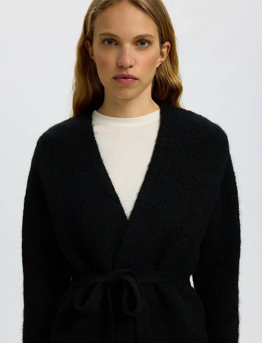 Selected - SLFGABRIELLA LS KNIT BELT CARDIGAN - strickjacken - black - 4