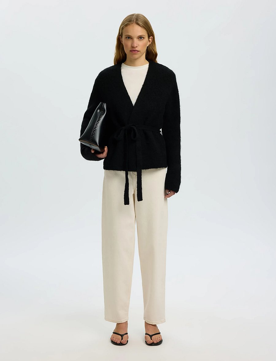 Selected - SLFGABRIELLA LS KNIT BELT CARDIGAN - strickjacken - black - 5
