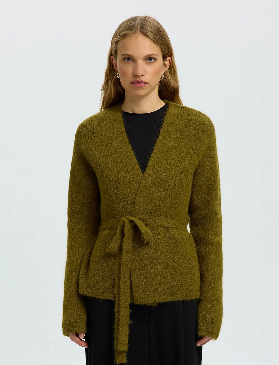 Selected - SLFGABRIELLA LS KNIT BELT CARDIGAN - strickjacken - fir green - 0