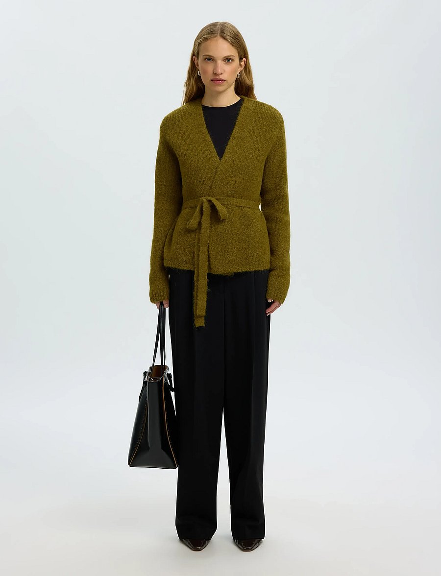 Selected - SLFGABRIELLA LS KNIT BELT CARDIGAN - strickjacken - fir green - 4