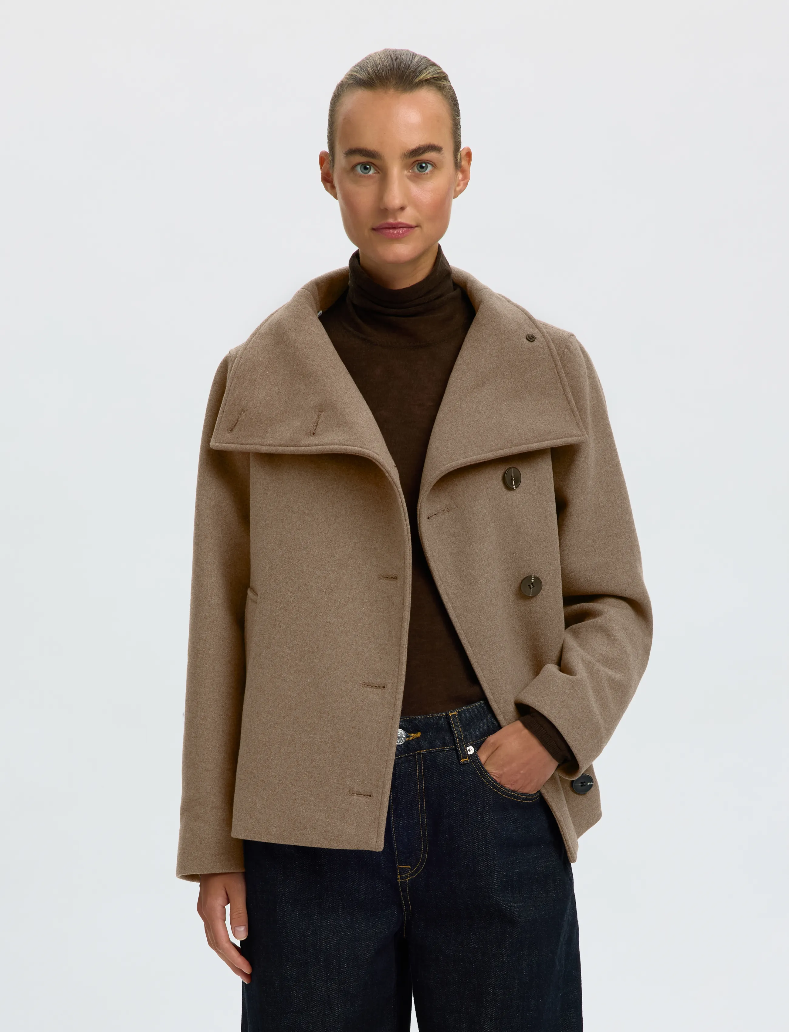 Selected Slwzia-Zoe Wool Blend Jacket, 38, Brown, Jakker > Uldjakker, Dame