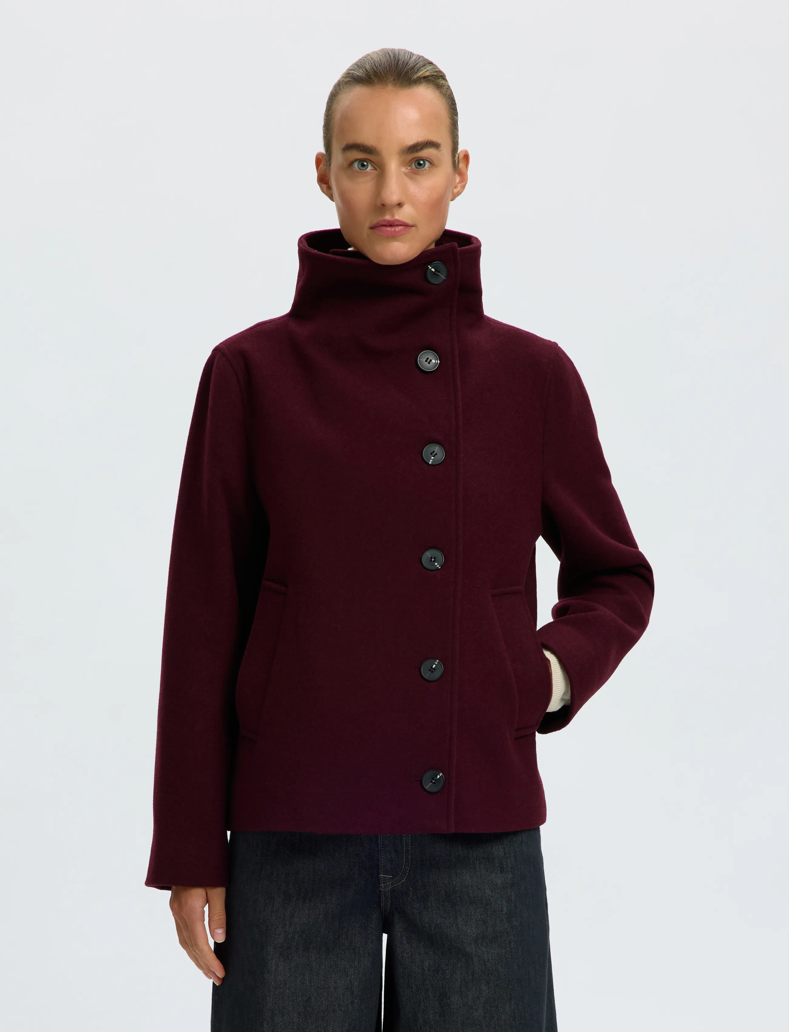 Selected Slwzia-Zoe Wool Blend Jacket, 36, Burgundy, Jakker > Uldjakker, Dame
