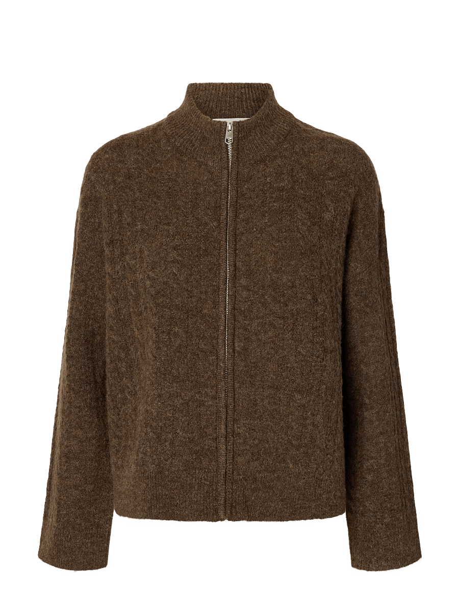 Selected - SLWLULU CABLE LS KNIT ZIPPER CARDIGAN - koftor - dachshund - 0