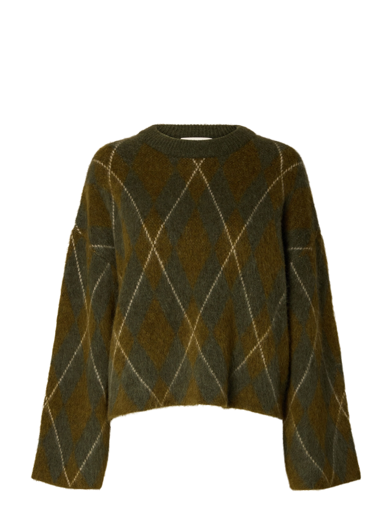 Selected SLWLULU BRUSHED ARGYLE KNIT O-NECK NOOS - Pullover - KALAMATA / khaki/green