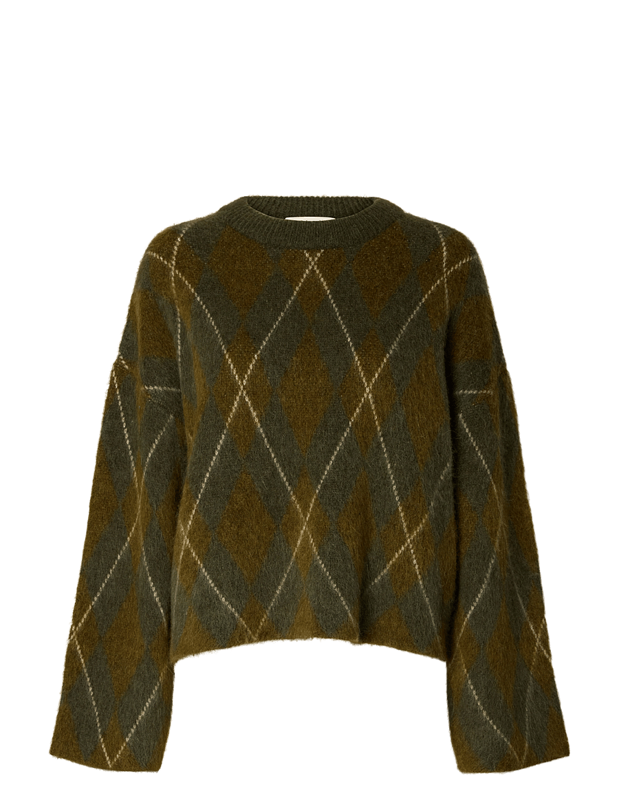 Selected - SLWLULU BRUSHED ARGYLE KNIT O-NECK NOOS - pullover - kalamata - 1