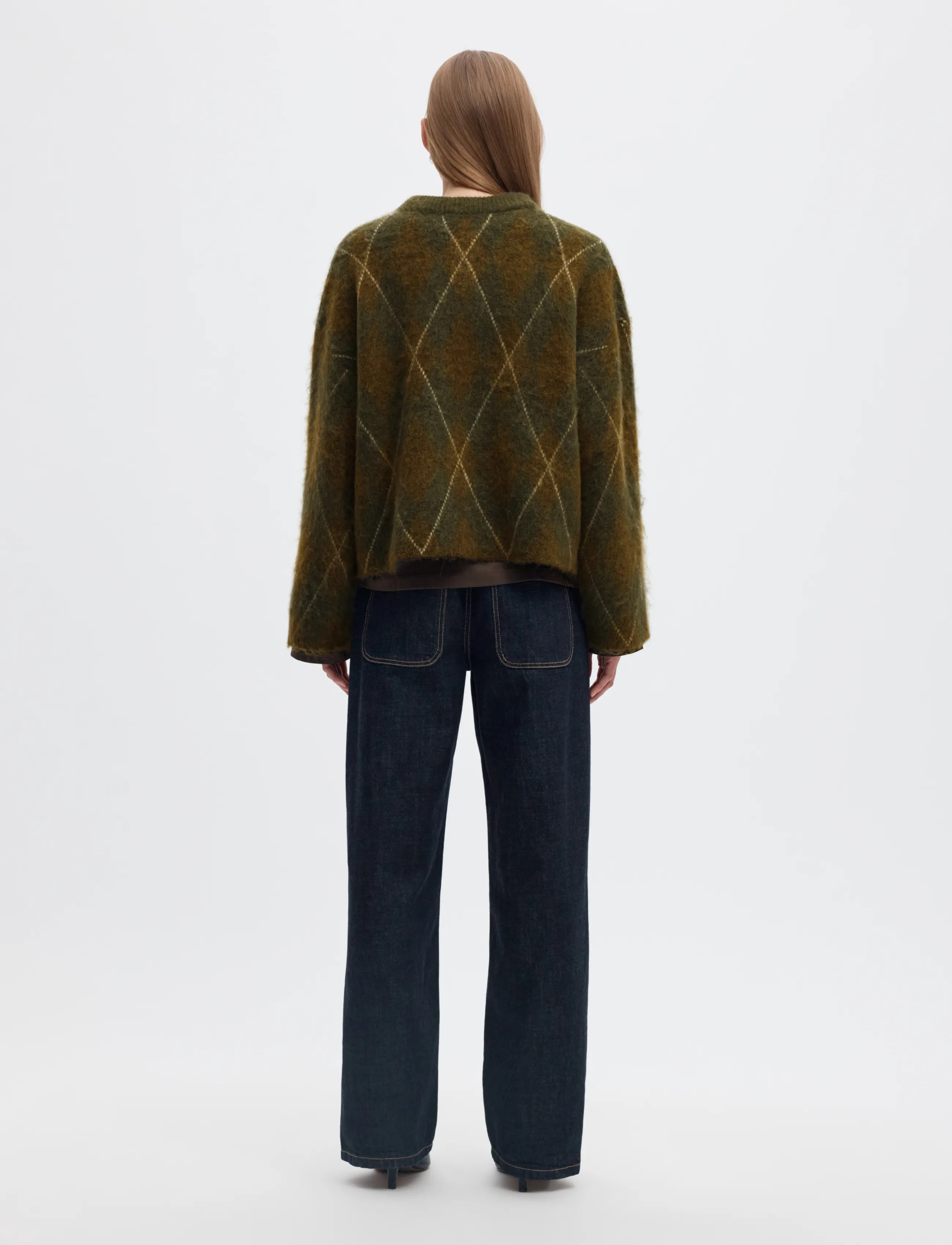 Selected - SLWLULU BRUSHED ARGYLE KNIT O-NECK NOOS - pullover - kalamata - 2