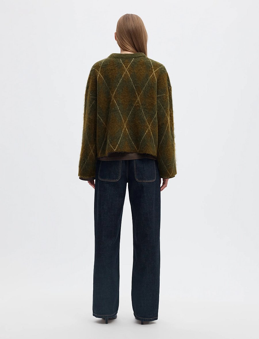 Selected - SLWLULU BRUSHED ARGYLE KNIT O-NECK NOOS - pullover - kalamata - 2