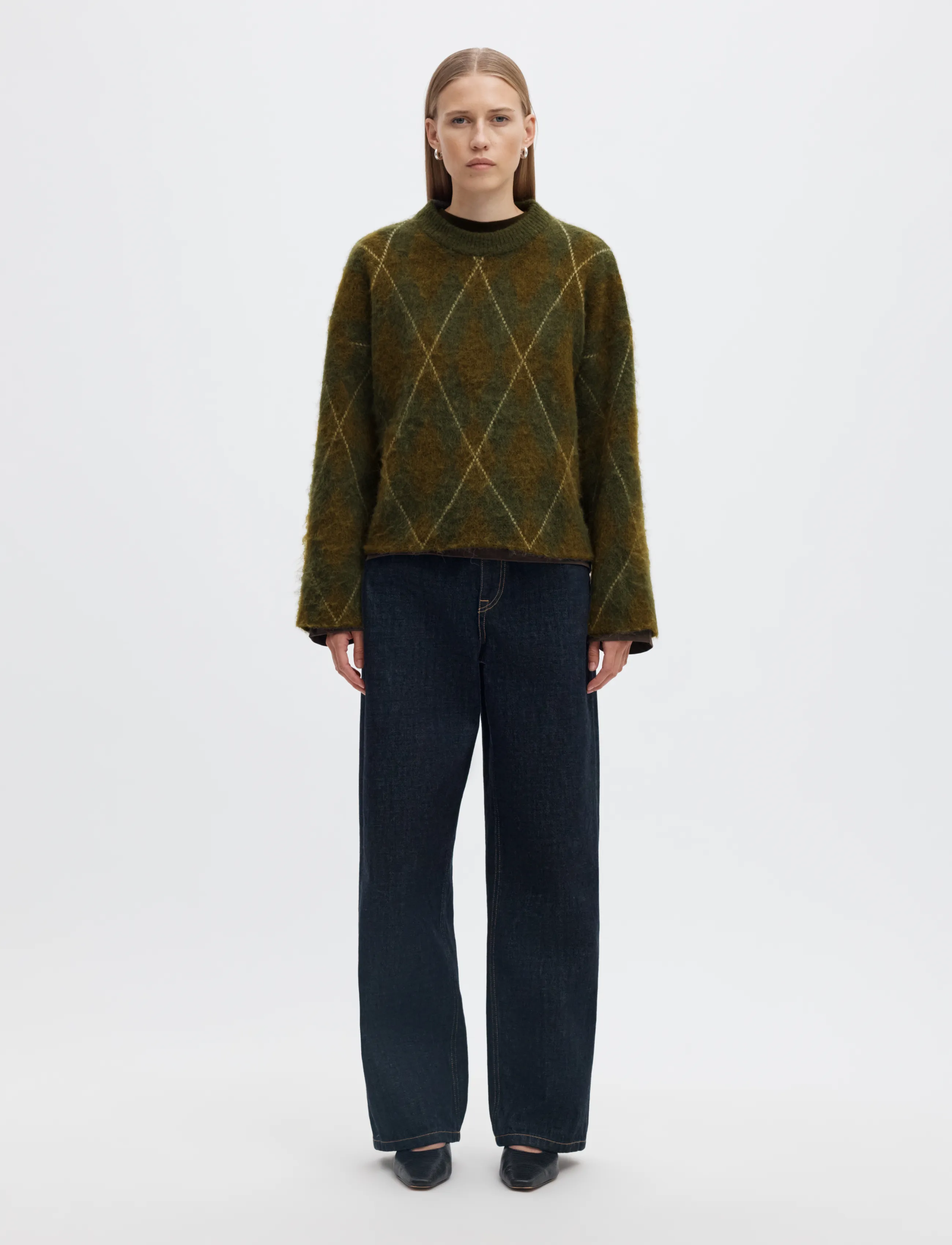 Selected - SLWLULU BRUSHED ARGYLE KNIT O-NECK NOOS - pullover - kalamata - 3
