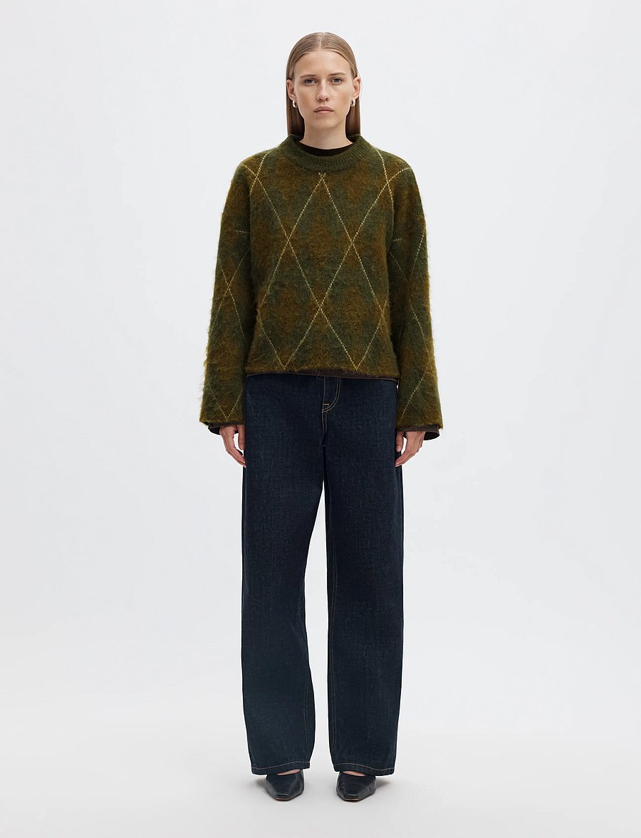 Selected - SLWLULU BRUSHED ARGYLE KNIT O-NECK NOOS - pullover - kalamata - 3