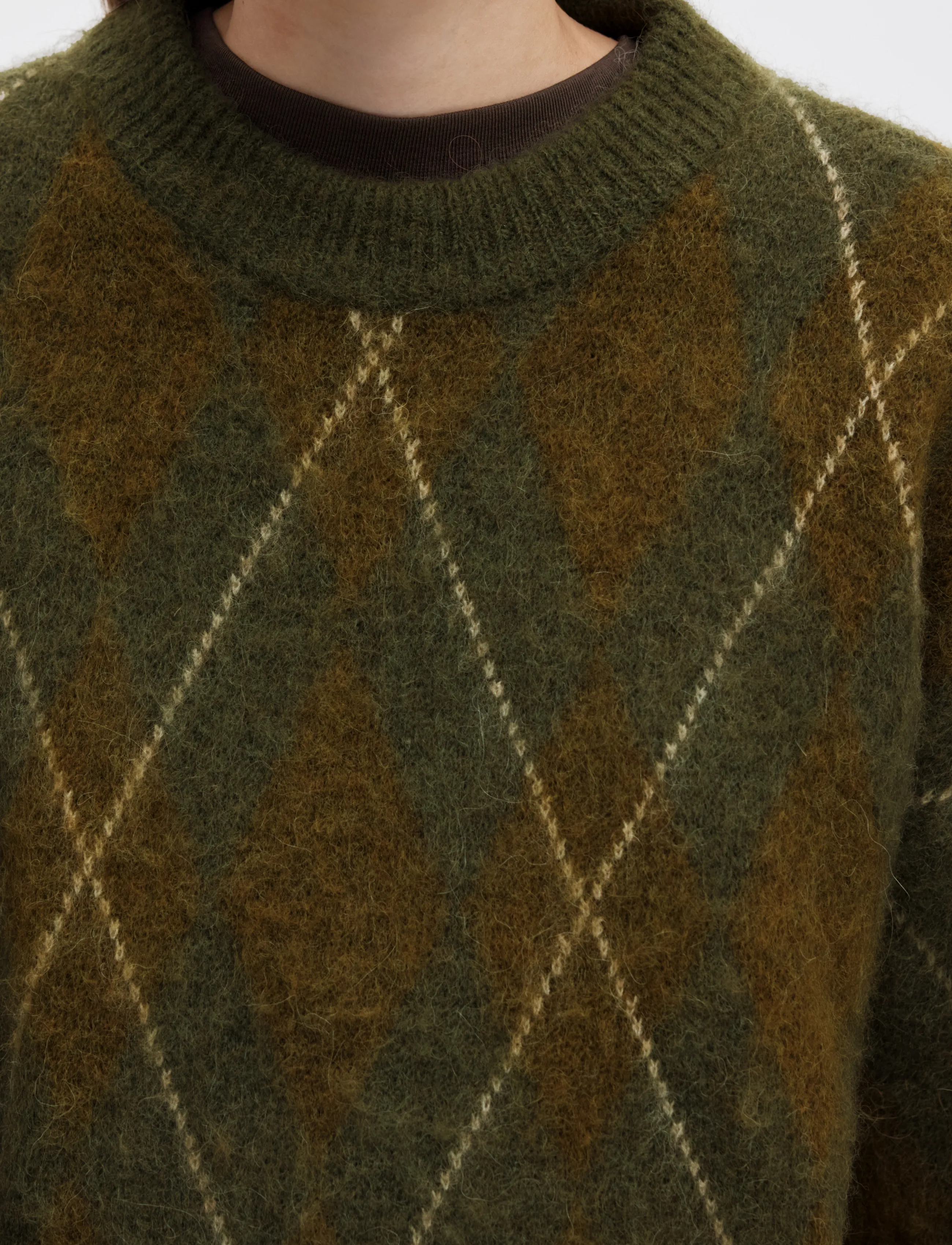 Selected - SLWLULU BRUSHED ARGYLE KNIT O-NECK NOOS - pullover - kalamata - 4