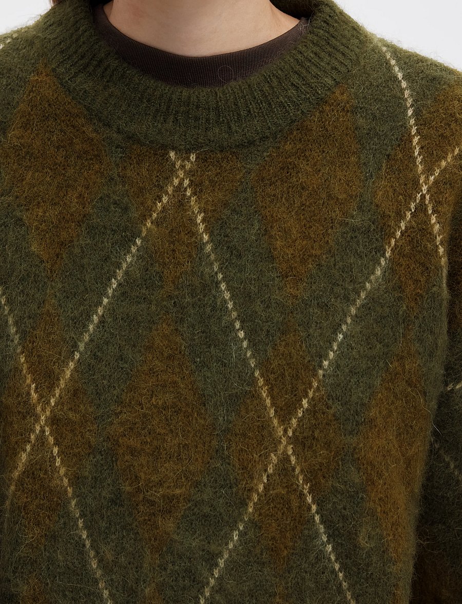 Selected - SLWLULU BRUSHED ARGYLE KNIT O-NECK NOOS - pullover - kalamata - 4