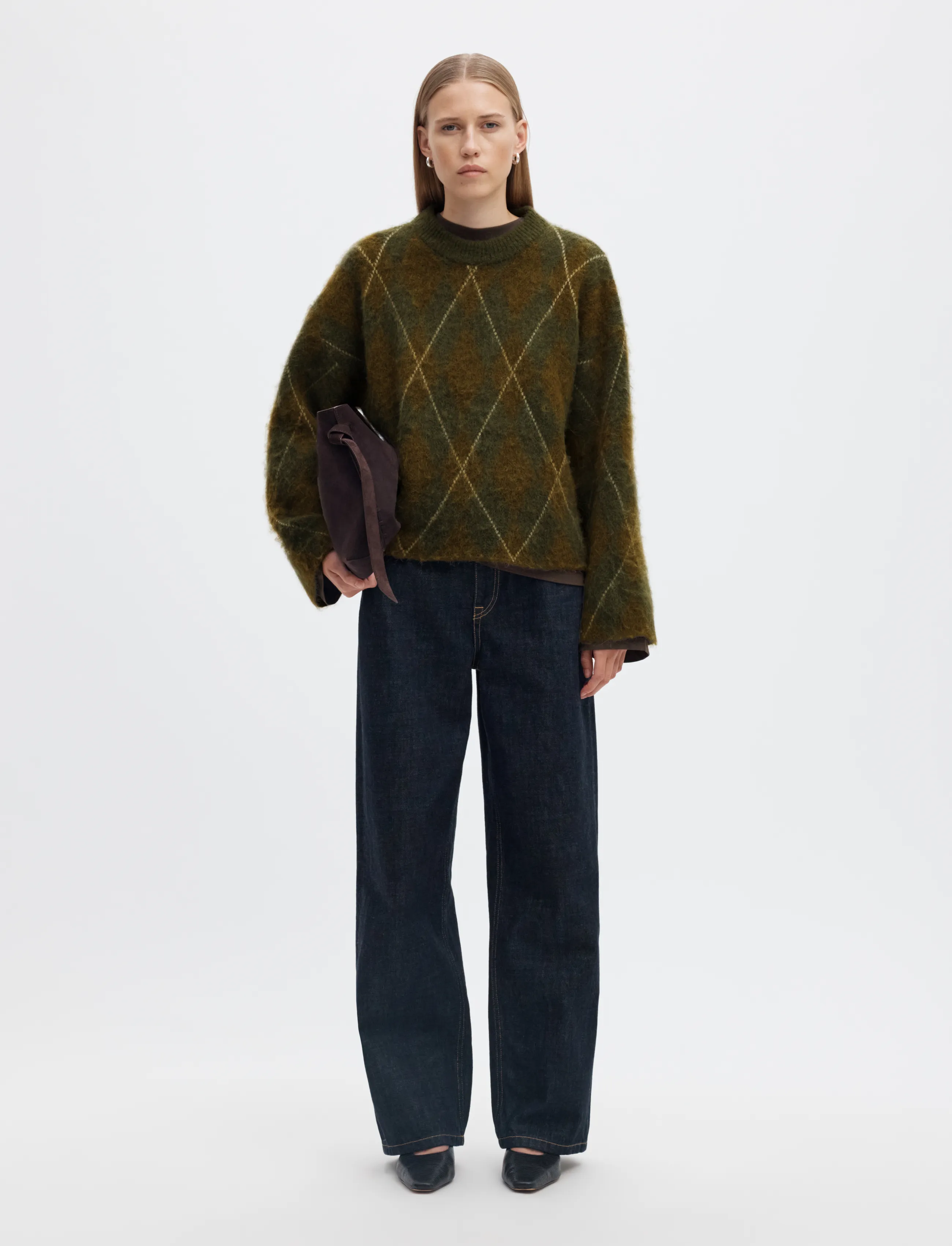 Selected - SLWLULU BRUSHED ARGYLE KNIT O-NECK NOOS - pullover - kalamata - 5
