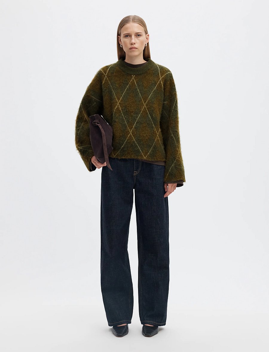 Selected - SLWLULU BRUSHED ARGYLE KNIT O-NECK NOOS - pullover - kalamata - 5
