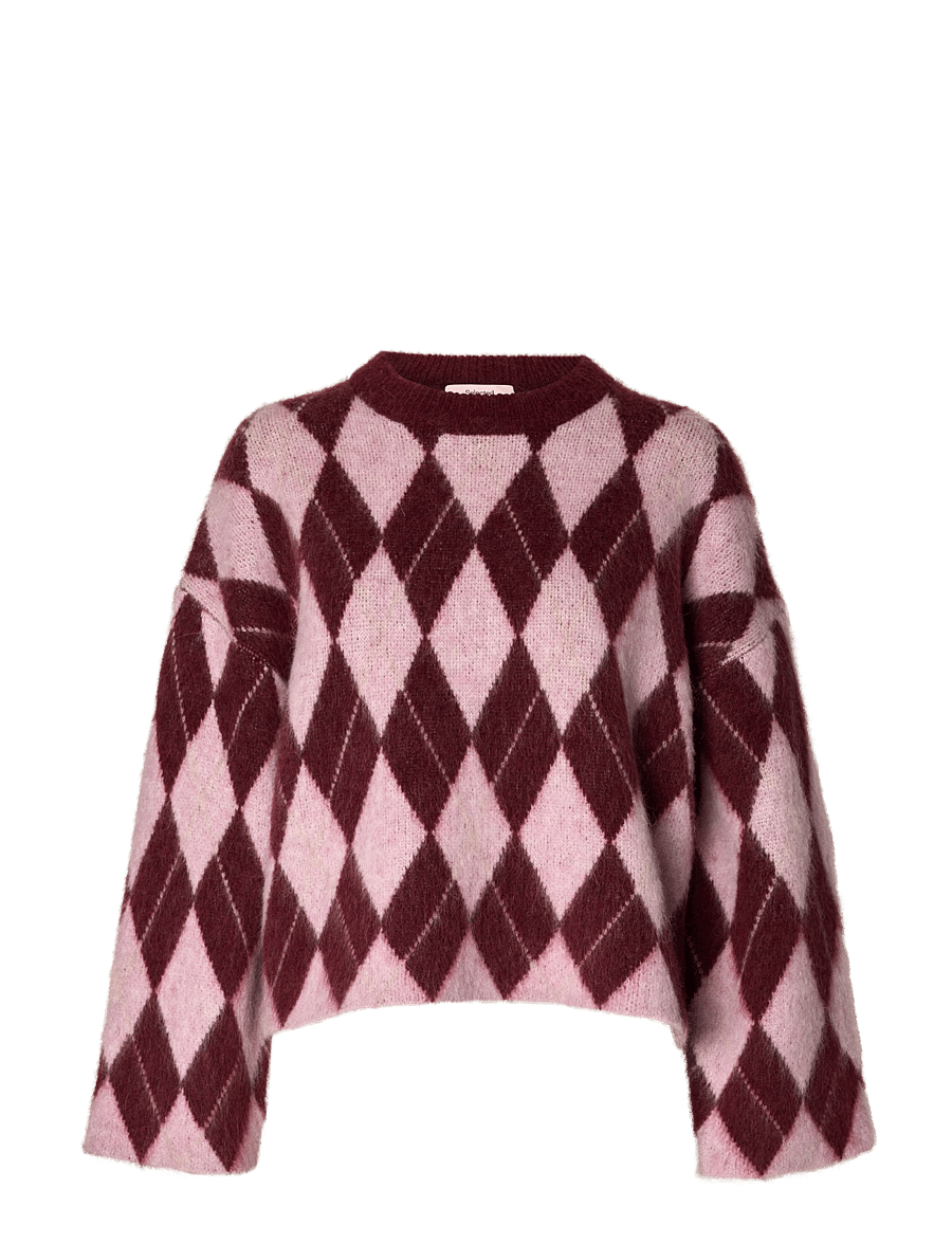 Selected - SLWLULU BRUSHED ARGYLE KNIT O-NECK NOOS - kampsunid - tawny port - 1