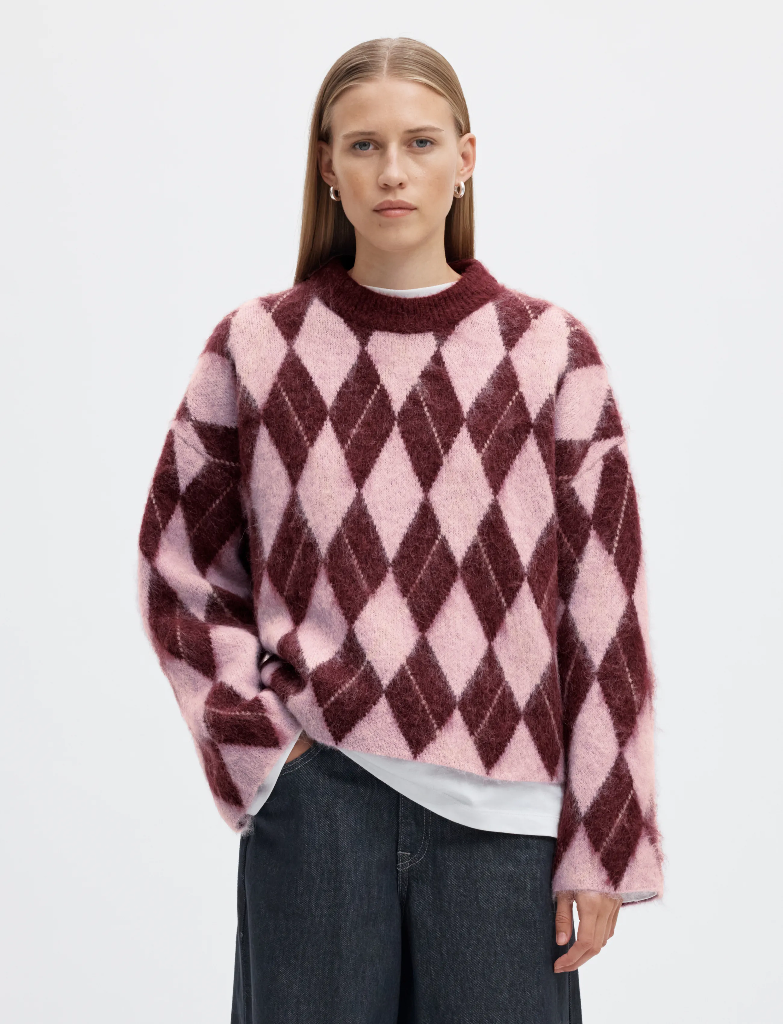 Slwlulu Brushed Argyle Knit O-Neck Noos