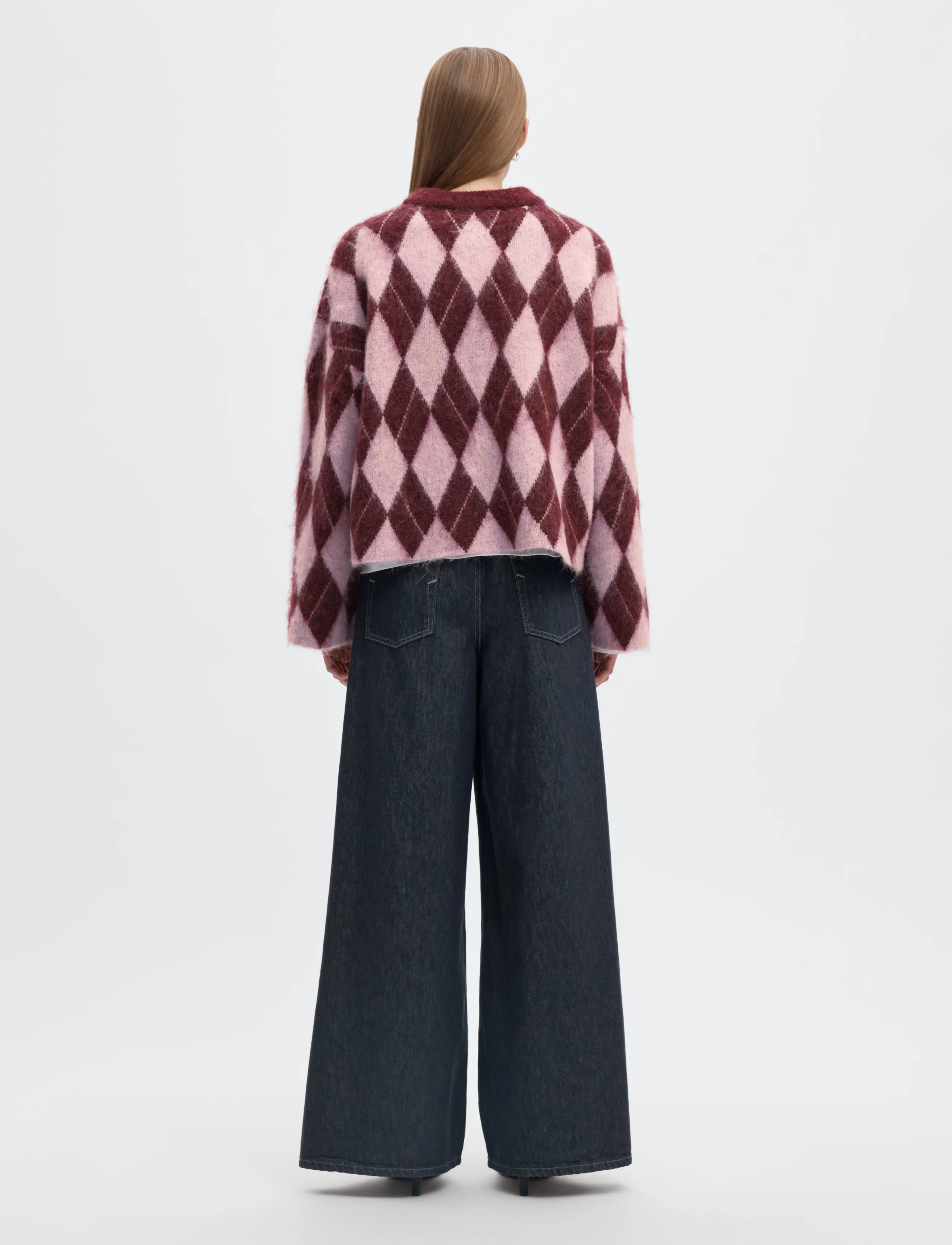 Selected - SLWLULU BRUSHED ARGYLE KNIT O-NECK NOOS - kampsunid - tawny port - 2