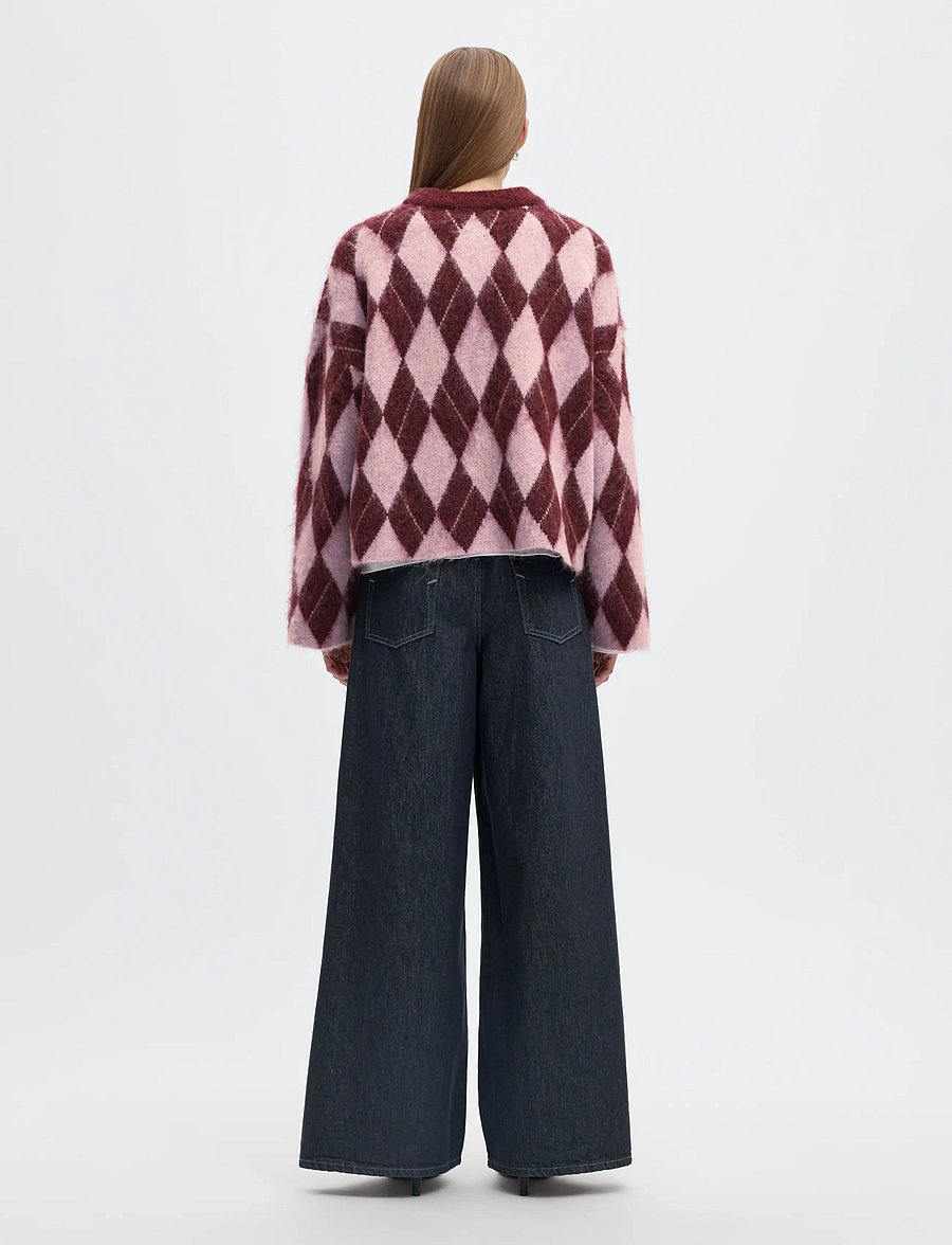 Selected - SLWLULU BRUSHED ARGYLE KNIT O-NECK NOOS - kampsunid - tawny port - 2