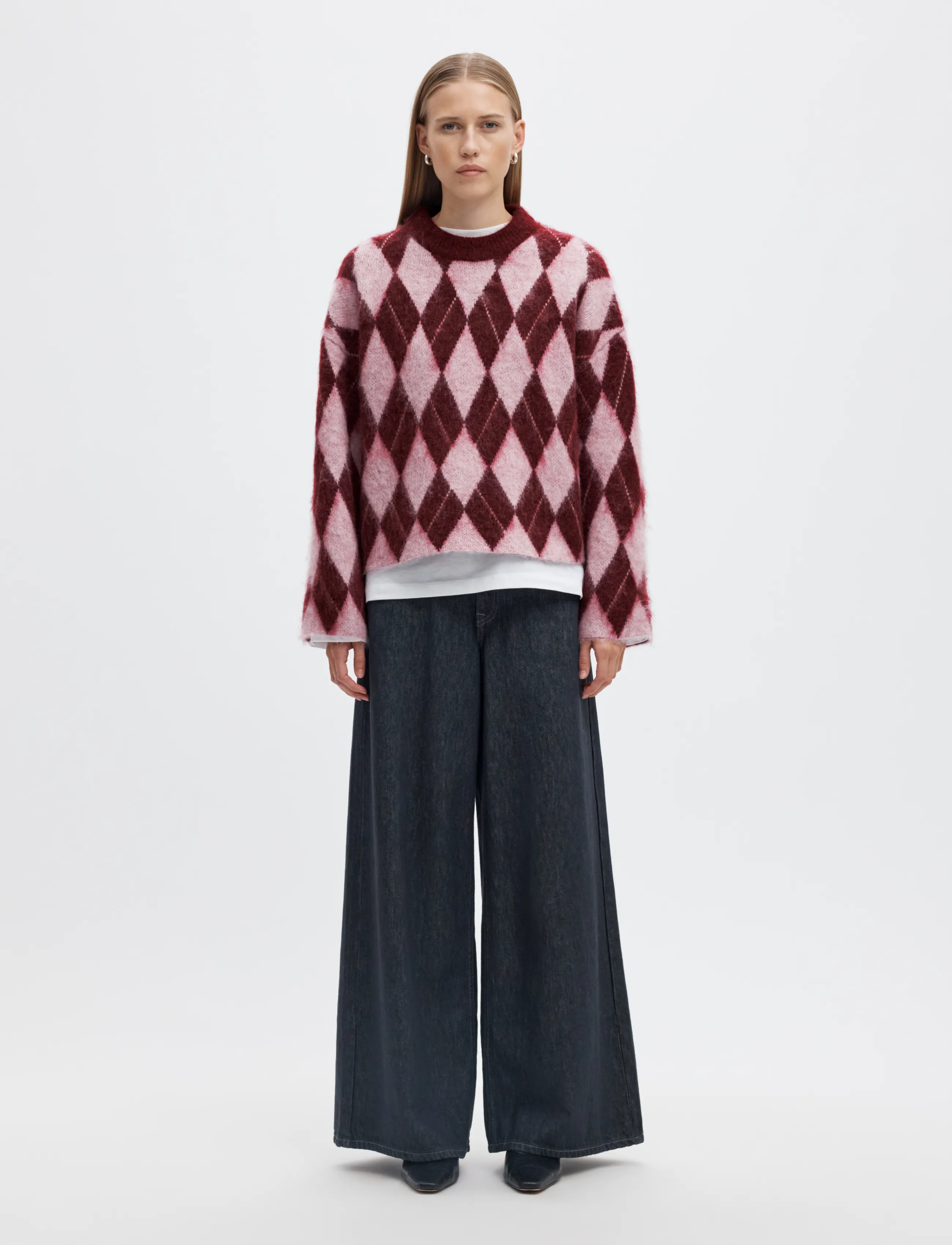 Selected - SLWLULU BRUSHED ARGYLE KNIT O-NECK NOOS - kampsunid - tawny port - 3