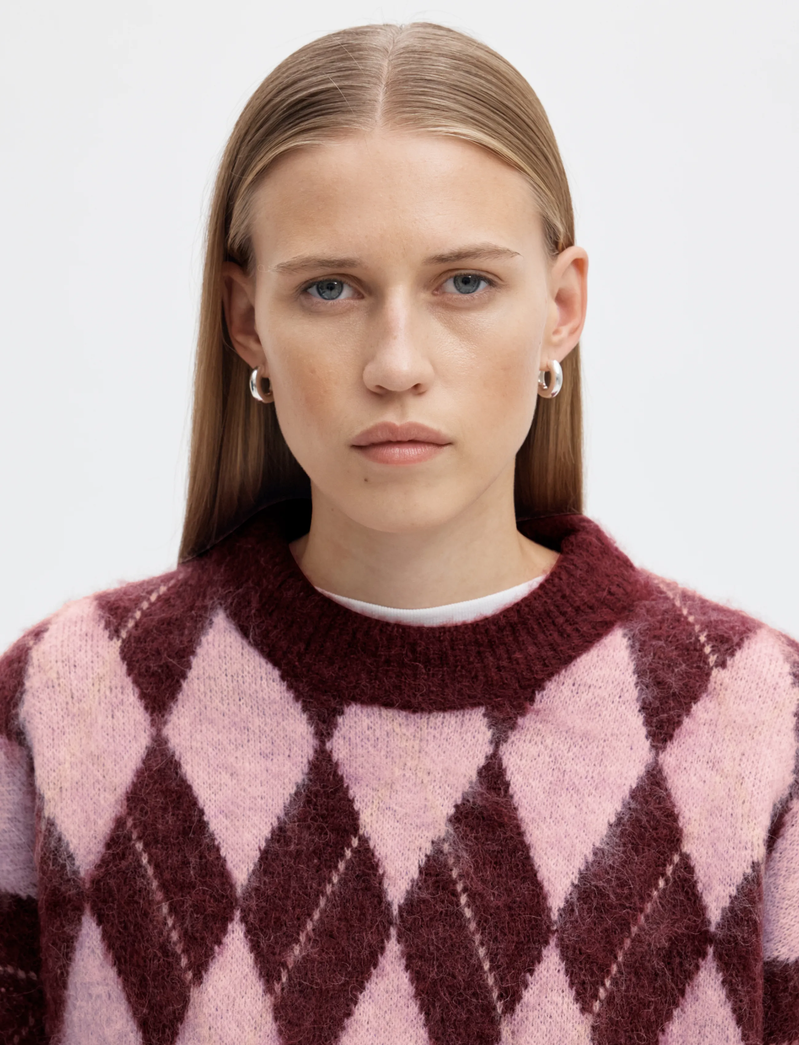 Selected - SLWLULU BRUSHED ARGYLE KNIT O-NECK NOOS - kampsunid - tawny port - 4