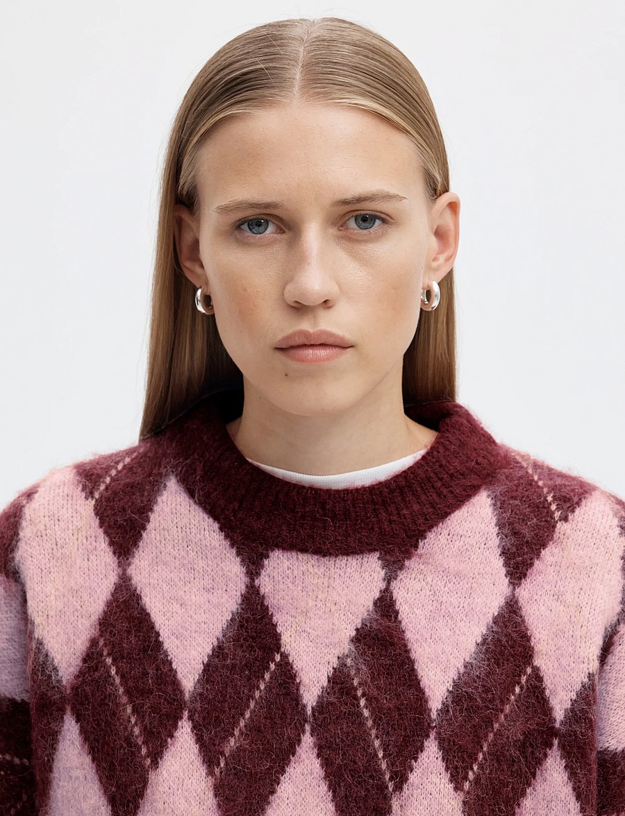 Selected - SLWLULU BRUSHED ARGYLE KNIT O-NECK NOOS - kampsunid - tawny port - 4